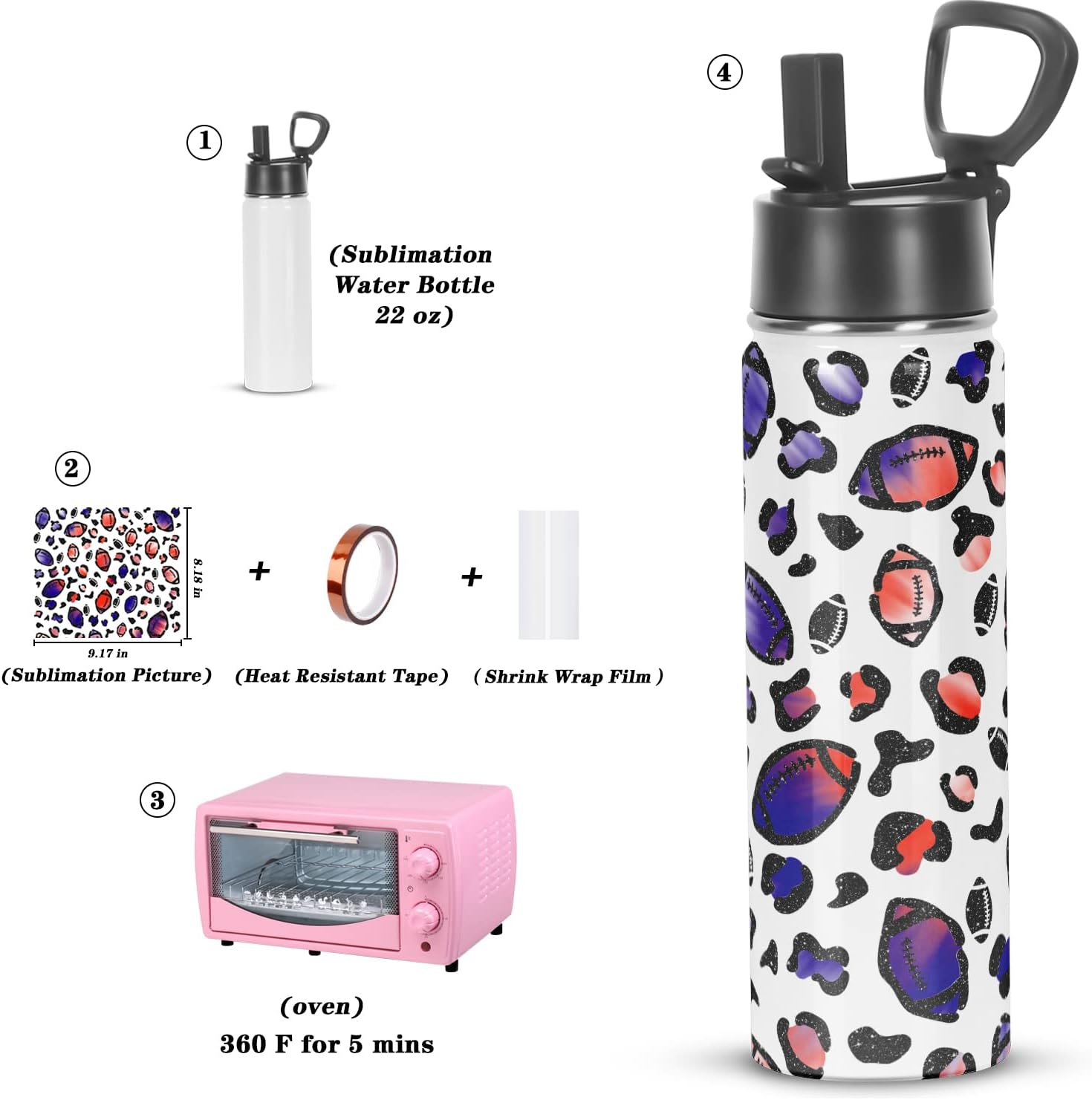 Draheri Sublimation Sports Water Bottle Blanks, 22 Oz Sublimation Tumblers, Double Wall Stainless Steel Sports Water Bottle Flask with Portable Handle, Individually Boxed (8 Pack) image number 4