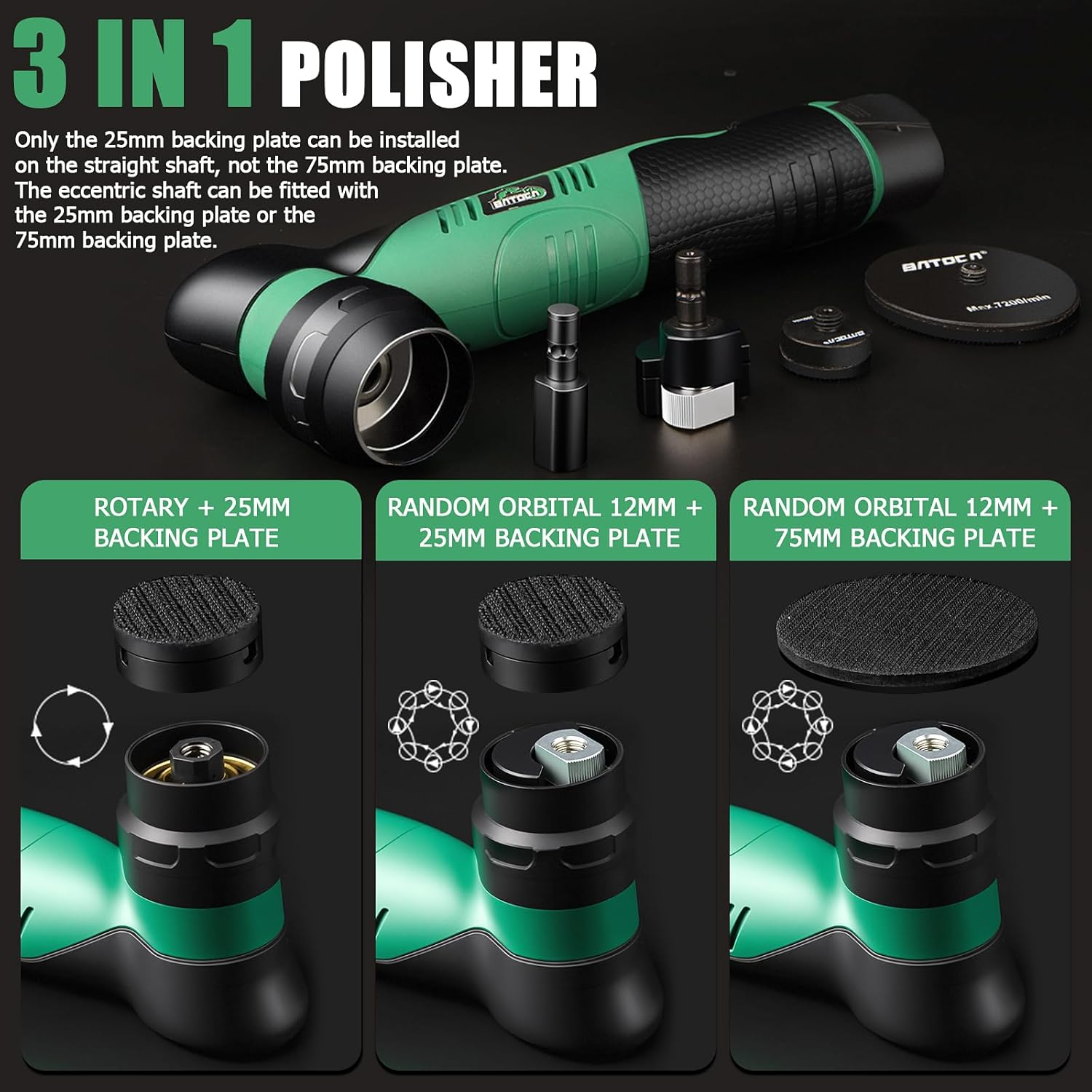 BATOCA S5 Cordless Mini Car Polisher Buffer Sander Dual Action & Rotary Polishing Machine 2 Battery 25Mm/75Mm Polishing Pads Detailing Kit 6 Variable Speeds 2000-5500RPM for Car Boat Polishing Buffing