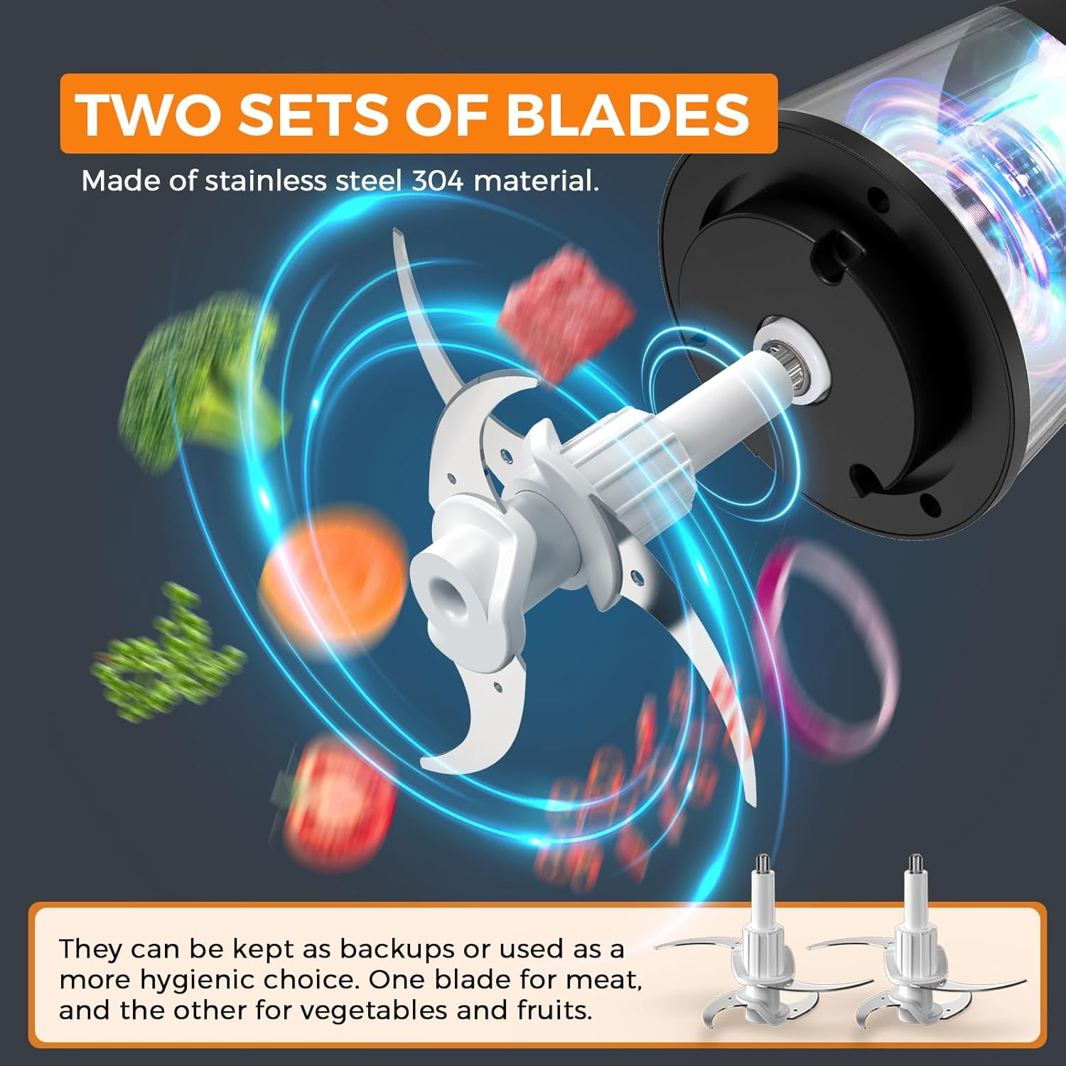 500W Electric Food Chopper & Processor, Dual 1.8L Bowls, Mini Chopper & Meat Grinder for Garlic, Onions, Nuts, Baby Food, Dishwasher Safe image number 6