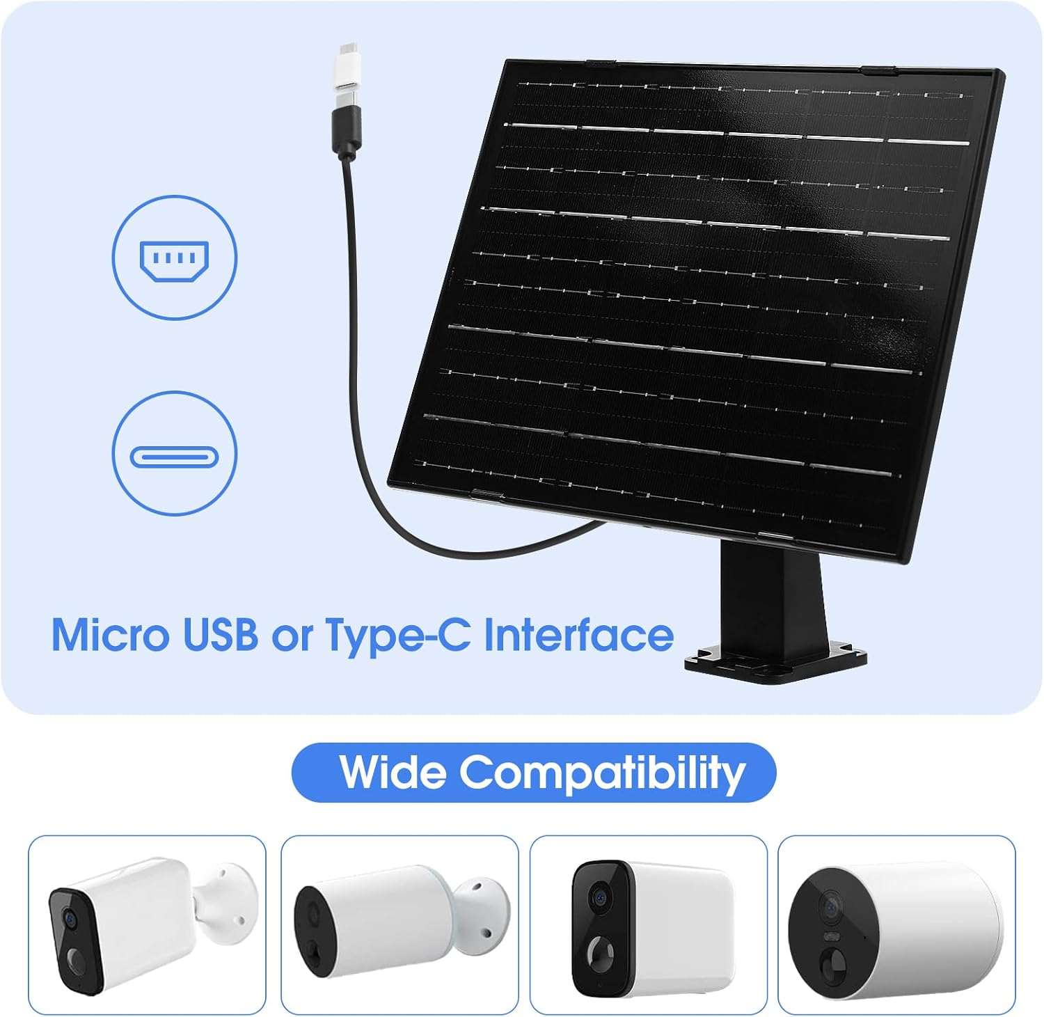 2Pack Solar Panel Charger Compatible with Eufycam 3/3C/2C/2C Pro/E40/E20/2/2 Pro/E/L20/L40/Solo/Solocam Spotlight, 6W 6V Solar Panel Compatible with Eufy Camera,Ip65 Waterproof image number 3