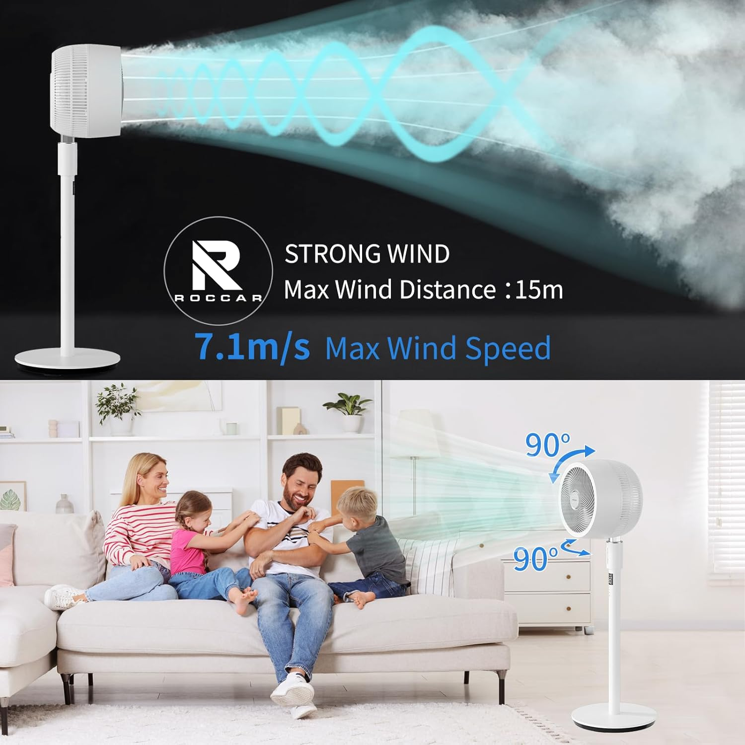 Pedestal Fan, Height Adjustable Standing Fan with Remote, 90&deg; Oscillating Floor Fan, 32 Speeds, 25Db Quiet Room Fan, 12H Timer, for Home, Office
