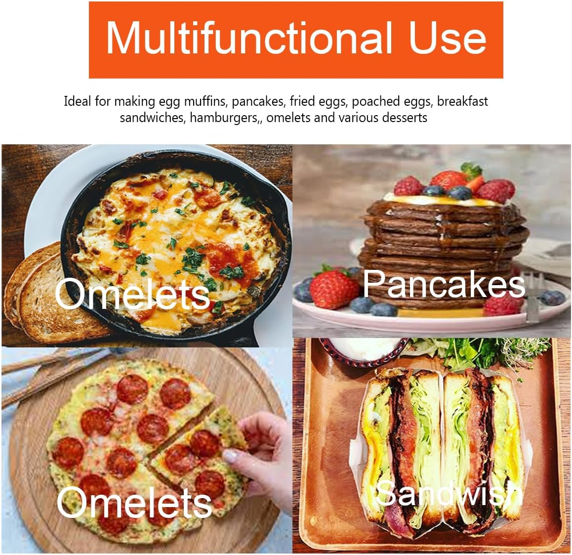 Pancake Ring for Griddle,2 Packs 6 Inch Omelette Ring for Griddle,6" Non-Stick Stainless Steel Pancake Egg Ring Crumpet Ring Omelet Griddle Ring Pancake Maker Cake Ring Creps Ring with Silicone Handle image number 2