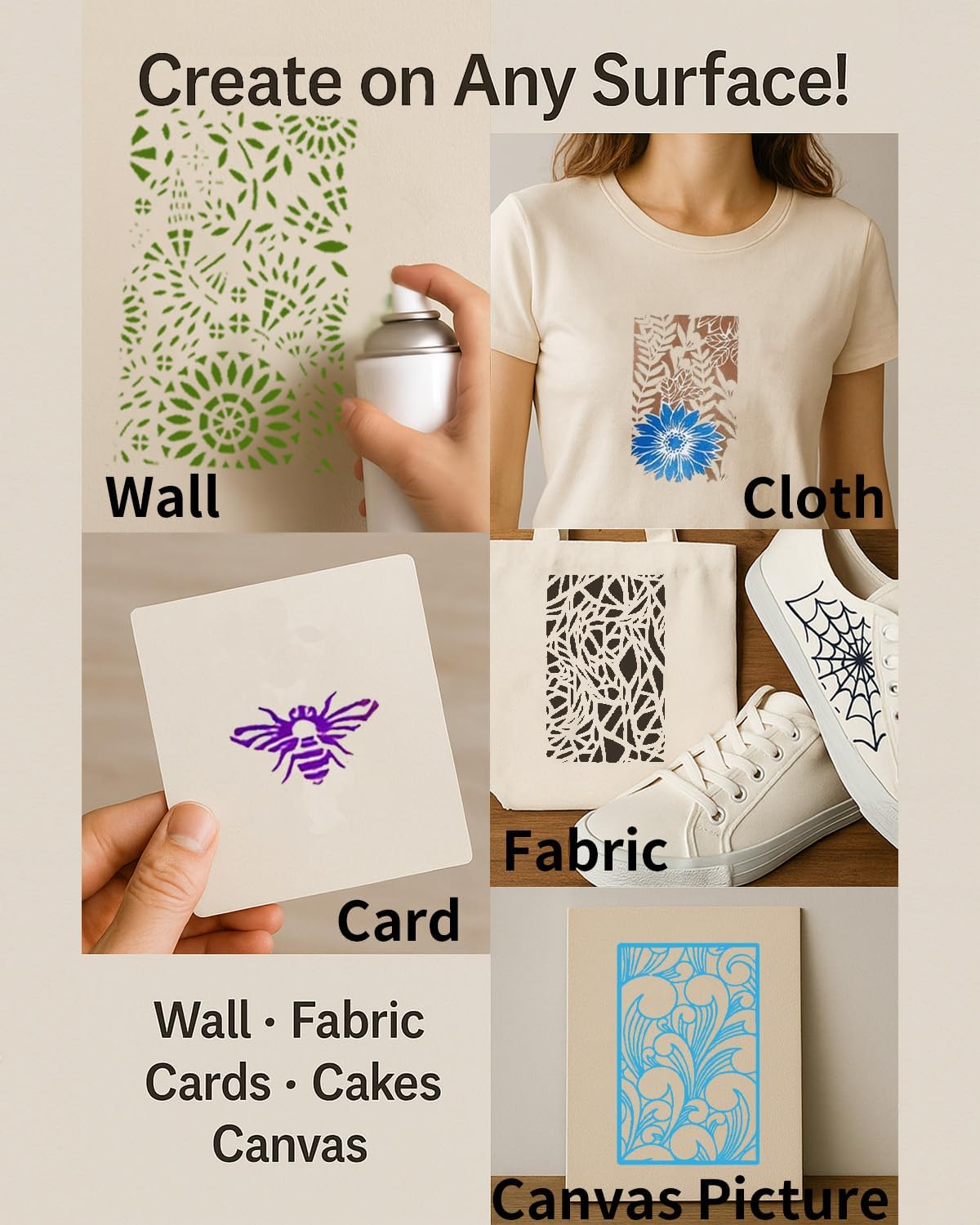 12Pcs Stencils for Crafts Reusable, Flower Leaf Texture Mixed Stencils for Painting, Geometric Spider Web Templates Abstract Layering Spray Paint on Wood Furniture Card Canvas Paper Scrapbook image number 3