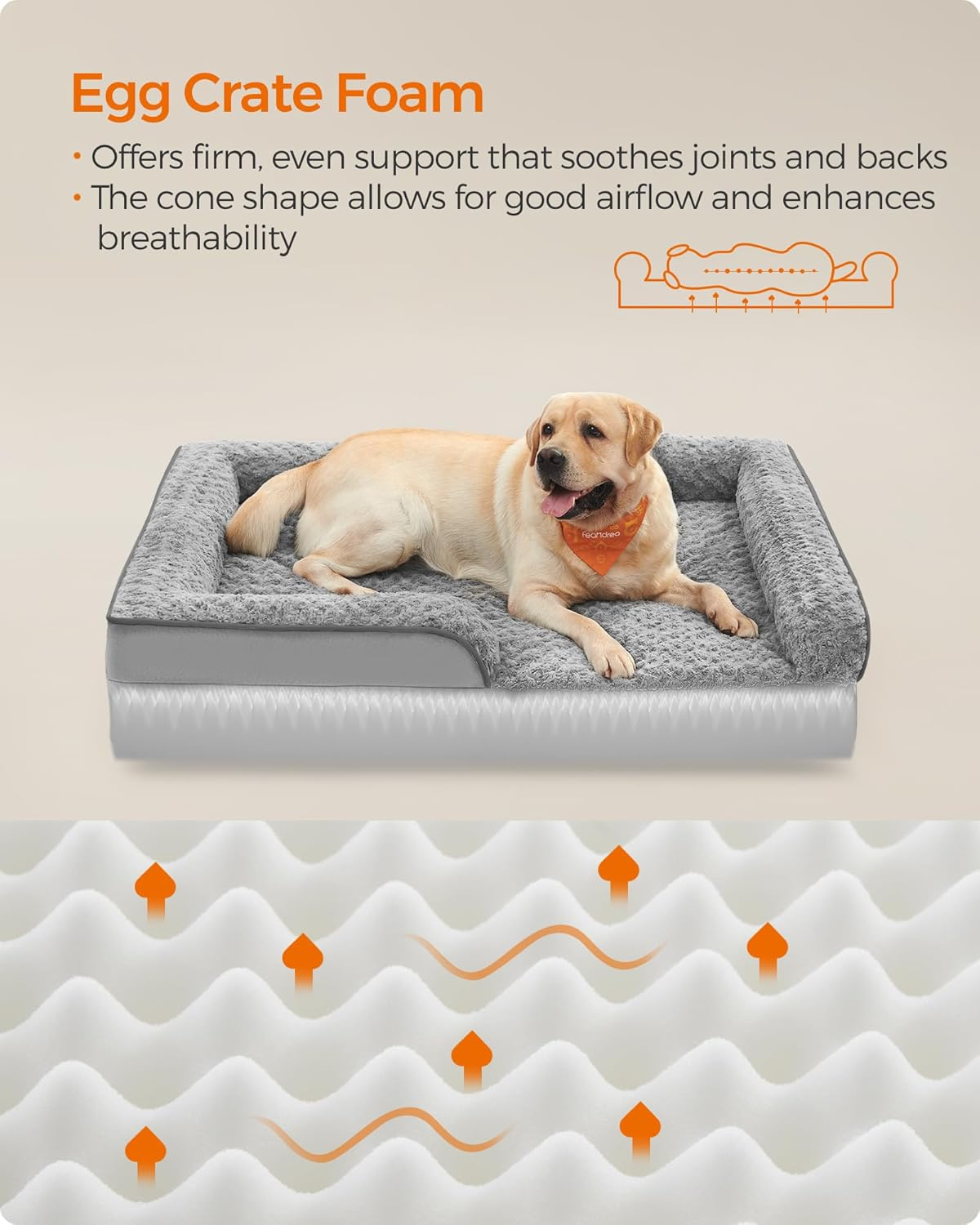 Feandrea Orthopaedic Dog Bed for Large Dogs, Waterproof Dog Sofa Bed with Removable Washable Cover, 36 X 27 X 6.5 Inches, Dove Gray UPGW252G01 image number 4