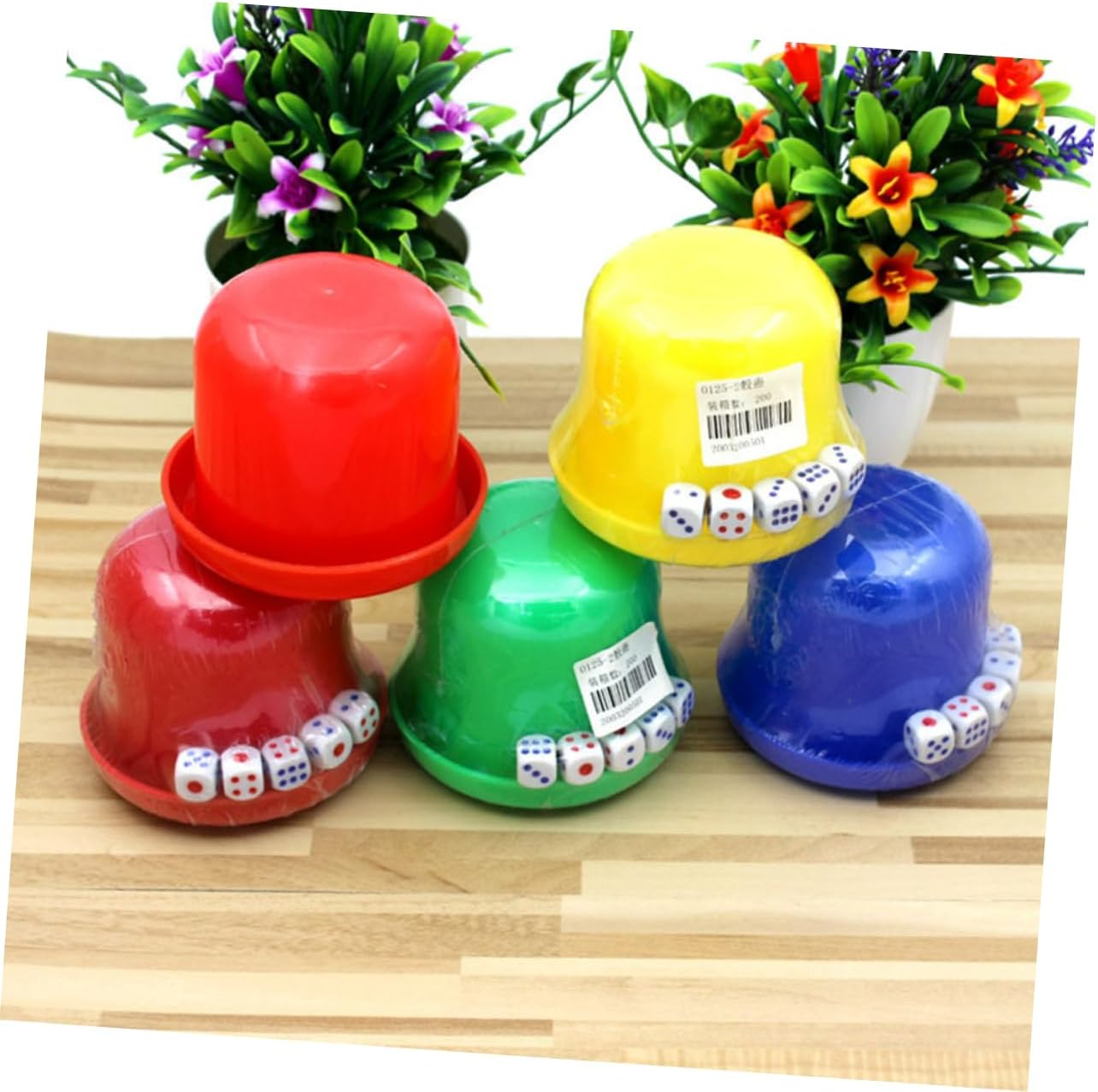 Dice Cup Set with Tray and Lid - 5 Plastic Dices for Bar Party Game, Gambling, Drinking Board Game (Random Color) image number 1