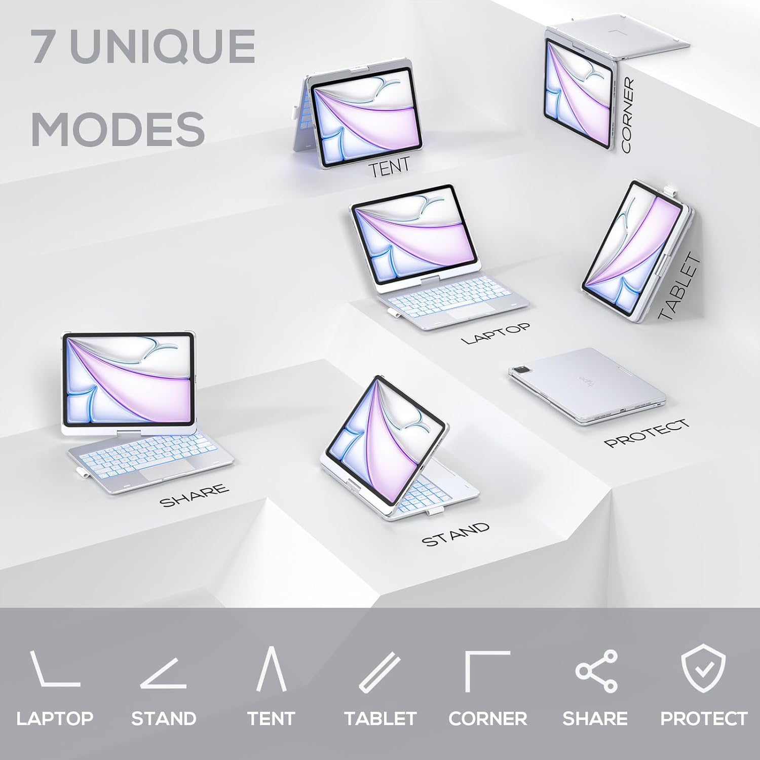 Typecase Touch Keyboard Case for Ipad Air 11-Inch (M3 2025 / M2 2024)& Ipad Pro 11(4Th/3Rd/2Nd/1St Gen):Multi-Touch Trackpad & 11 Colors Backlight&360&deg;Rotatable,Thin & Light for Ipad Air 5/4 Gen,Black image number 2