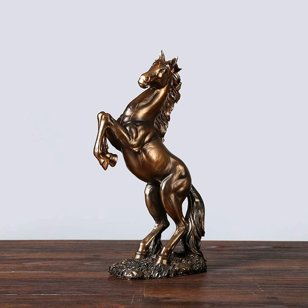 Lependor 12 Inch Standing Horse Resin Statue for Home Decor Animal Ornament Sculpture Rearing Horse Art Figurine Decorative Sculpture - Bronze - Black image number 2