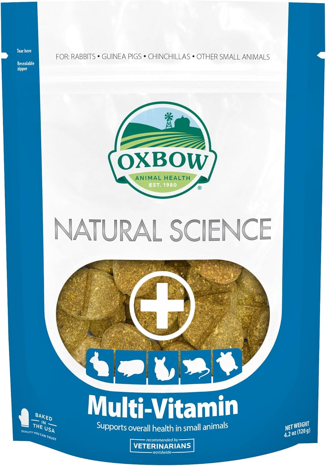 Oxbow Animal Health Natural Science Multi-Vitamin, High Fiber Supplement for Rabbit & Guinea Pig, Made with Timothy Hay, Multi-Pet Households, Omega 3 & 6 Fatty Acids, Made in USA, 4.2 Oz Bag image number 1