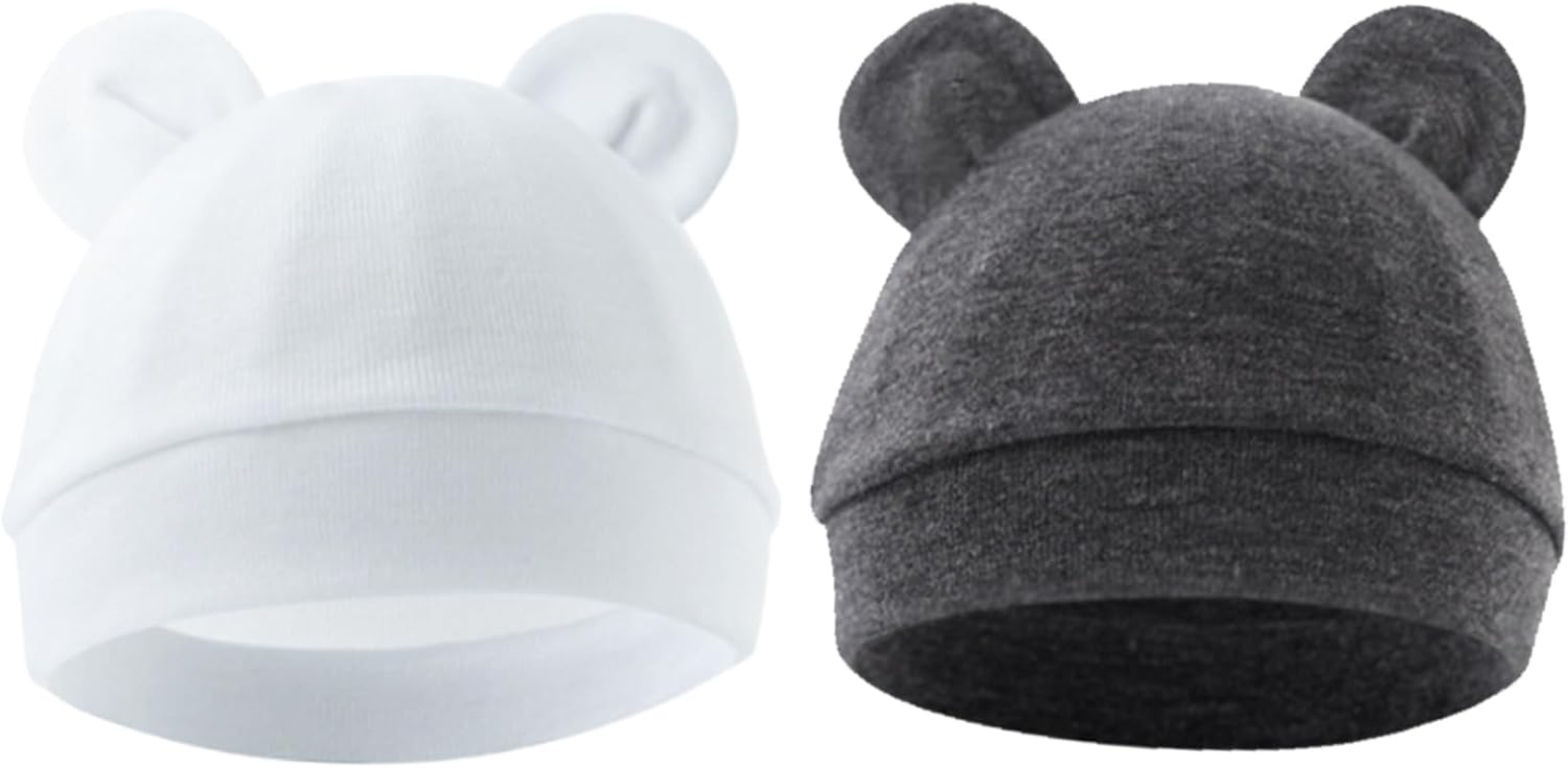 Jastore Newborn Baby Hat Bear Ears Infant Caps Baby Boy Girl Toddler Hats Infant Beanie Caps for 0-3 Months - Dark Khaki+Caramel, 2 image number 4