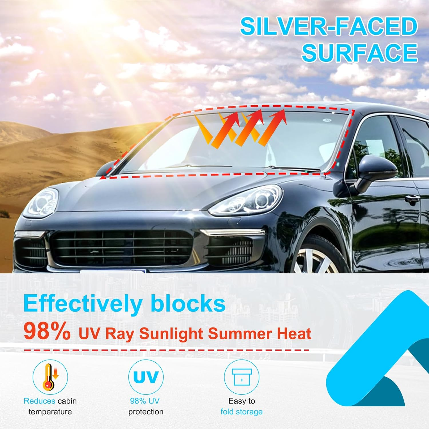 Windscreen Sun Shade Compatible with Porsche Cayenne Accessories | Reflective Windshield Cover Window Shade | UV & Heat Blocking Cover (2018-2023) image number 3