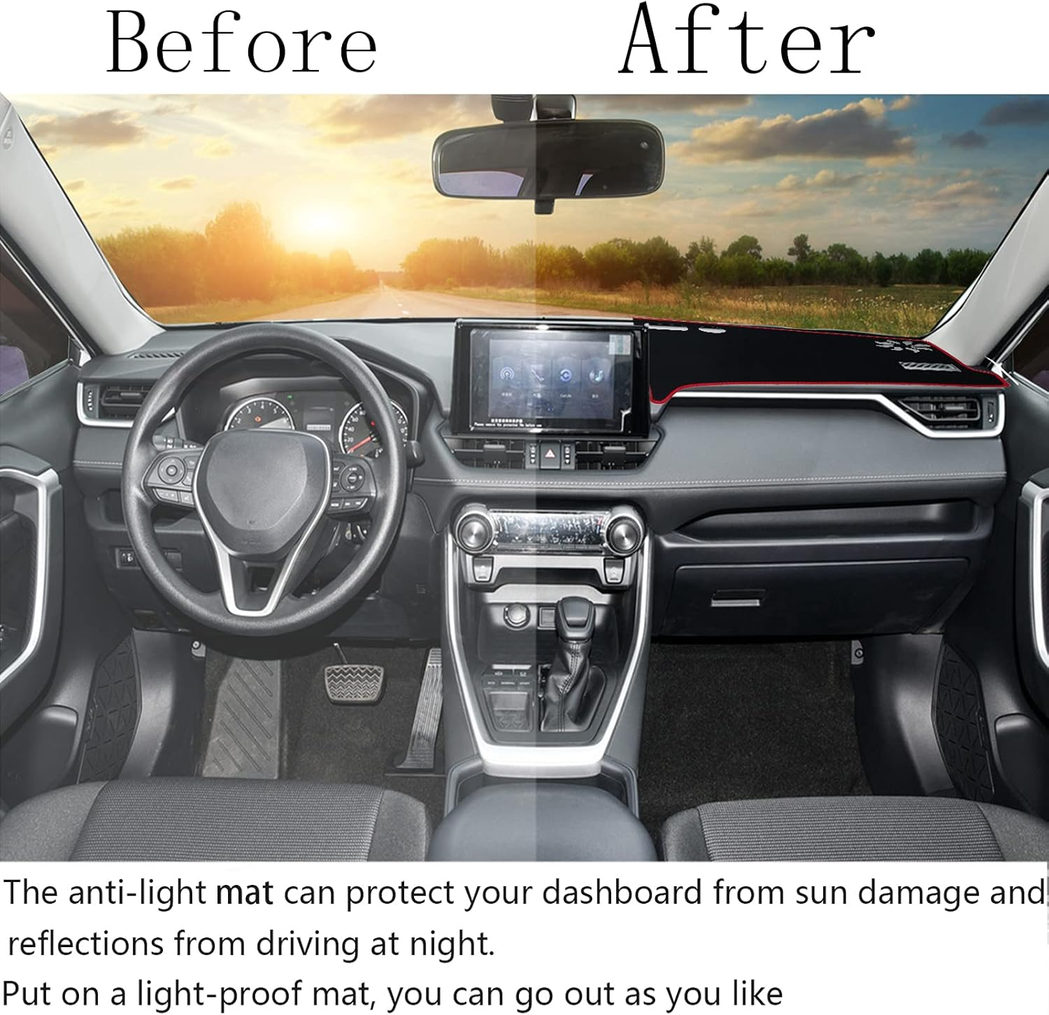 SENSHINE for Toyota RAV4 Accessories 2019 2020 2021 2022 2023 2024 2025 Dashboard Cover Center Console Cover Dash Mat Carpet Protector Sunshield Cover Custom Fit, Red Trim image number 2