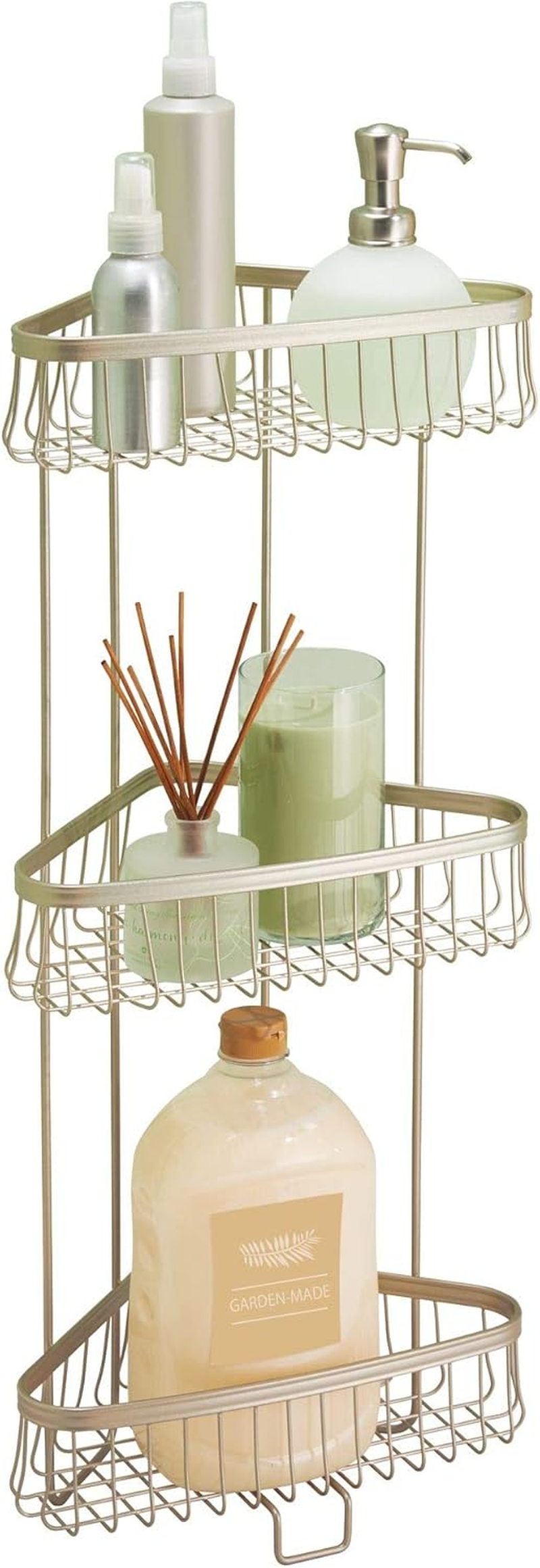 Interdesign York Lyra Free Standing Bathroom or Shower Corner Storage Shelves for Towels, Soap, Shampoo, Lotion, Accessories - 3 Tier, Satin