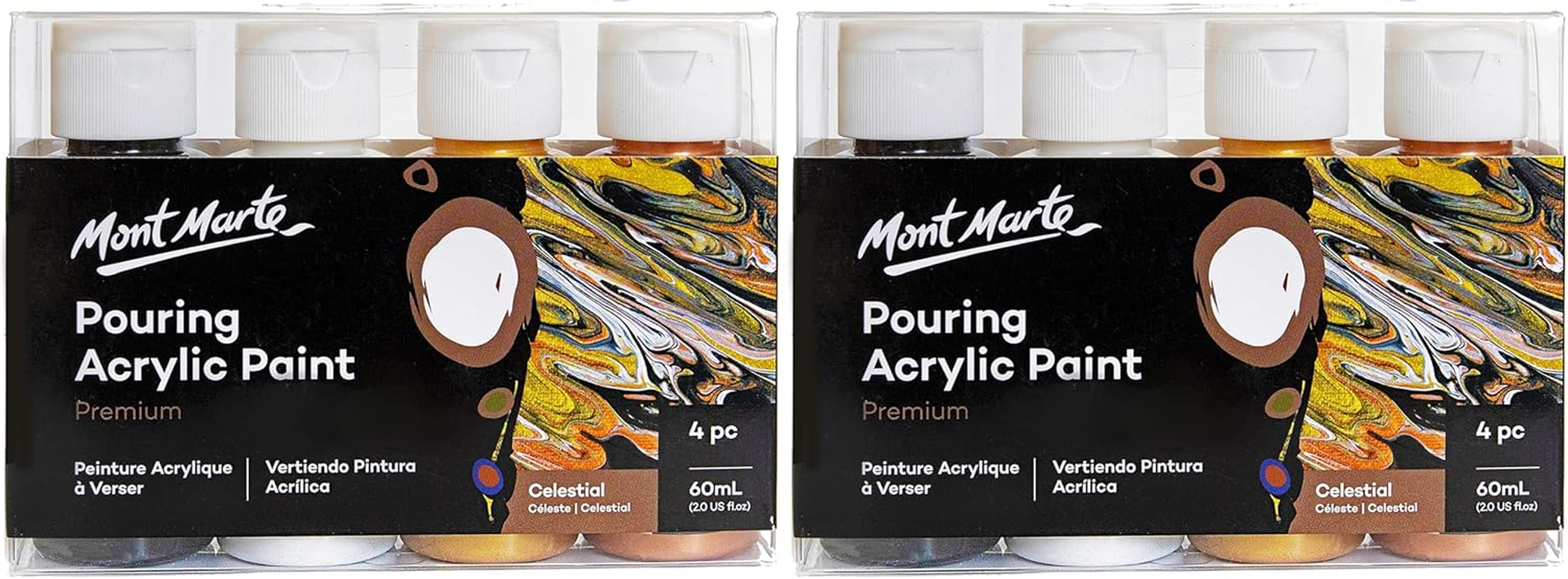 Mont Marte Pouring Acrylic Paint 4-Pieces Set, 60 Ml, Celestial