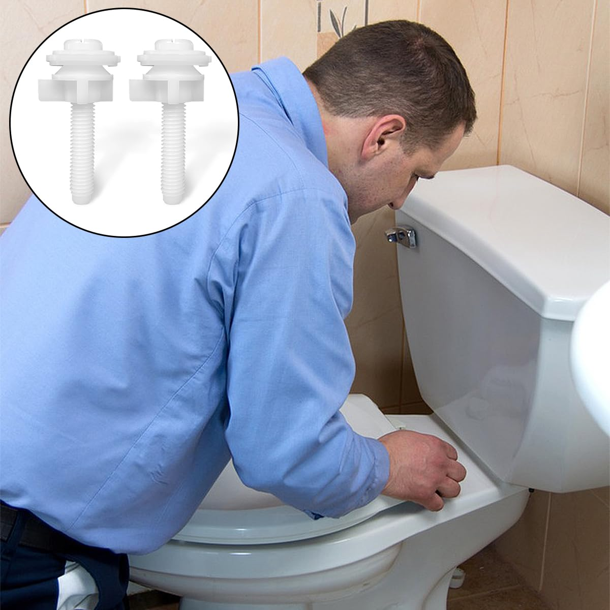 Toilet Seat Screws, 2 Pcs Universal Plastic Toilet Seat Hinge Bolts and Screws for Toilet Replacement Parts image number 6