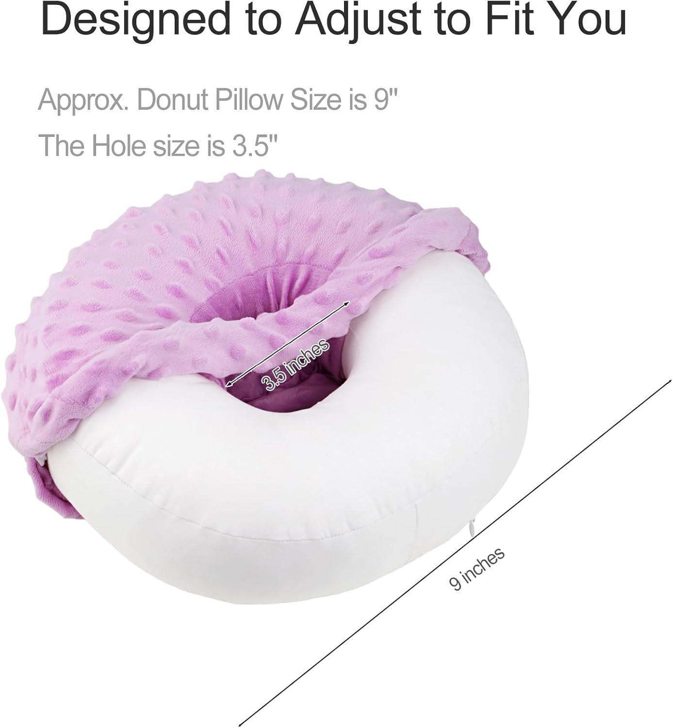 Heal N Hope Washable Ear Piercing Pillow with Removable Pillowcase Donut Pillows Hole for Ear Pain Relief CNH Sleeping Pressure Sore Side Sleepers Ear Guard Protector Cover (Minky Dot Lavender) - Minky Dot Black image number 3