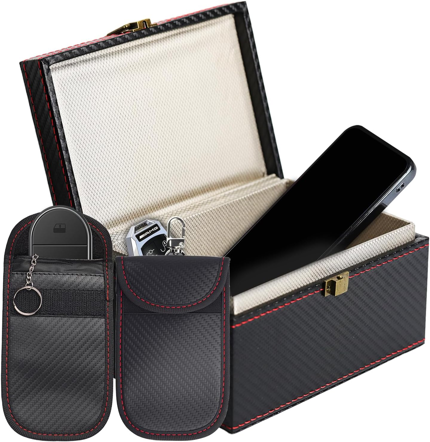 Kaoruo 2 Pack Faraday Bag & Large Faraday Box for Key Fob Protector,Keyless Entry RFID Blocking Set, Anti-Theft Signal Blocking Cages Protects Car Key with Industry Leading High Secuity Protection image number 1