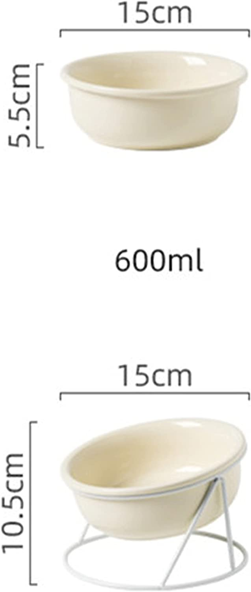 HUIRUMM Ceramic Cat Bowl,Ceramic Raised Cat Dishes,Cat Bowl Elevated, Raised Cat Food Bowl,20 Ounces Pet Food or Water Bowls with Metal Stand,Tilted Cat Dish for Food and Water,No Spill (White)