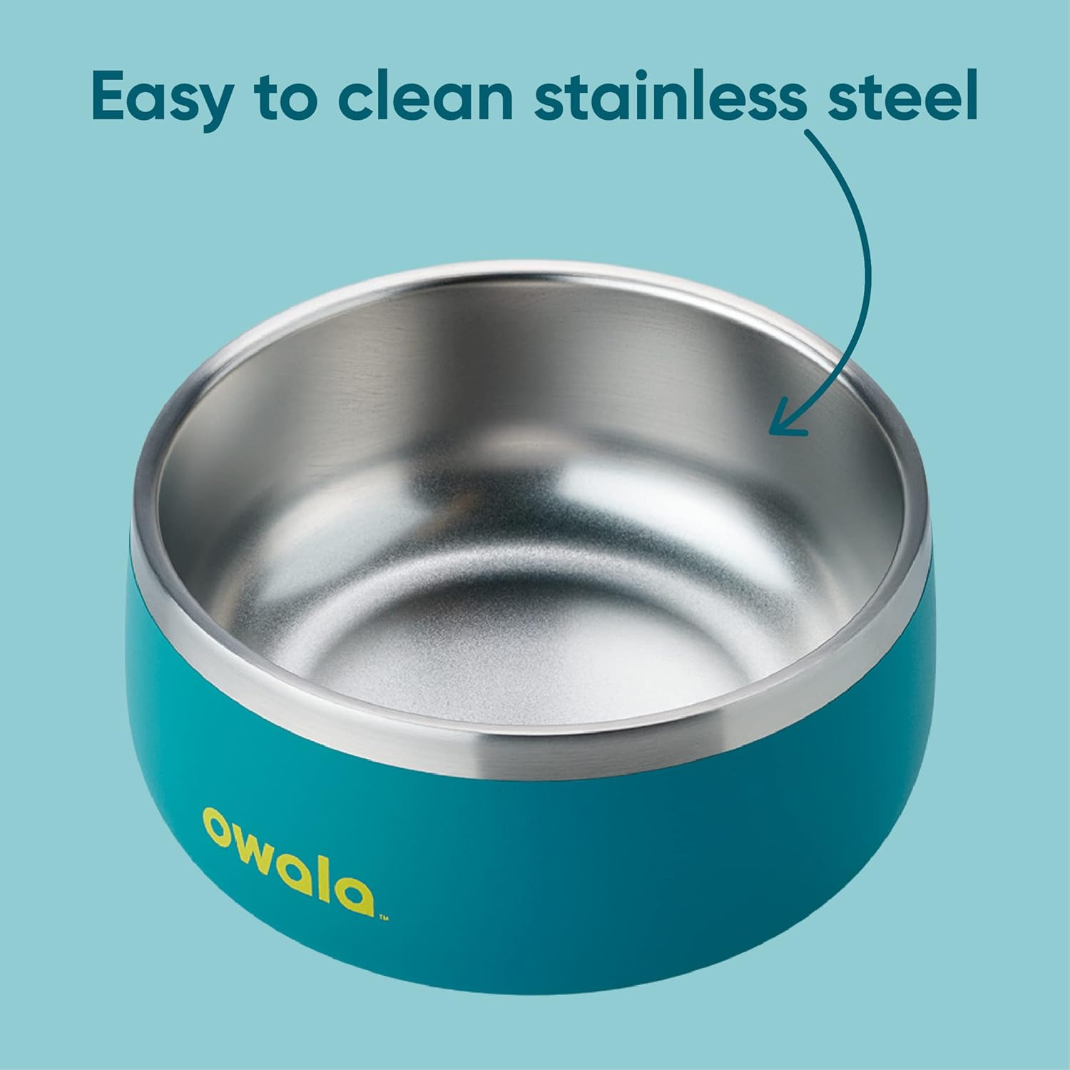 Owala Pet Bowl - Durable Stainless Steel, Food and Water Bowl for Dogs, Cats, and All Pets, Non-Slip Base, 24Oz, Teal (Turquoise & Caicos) image number 2