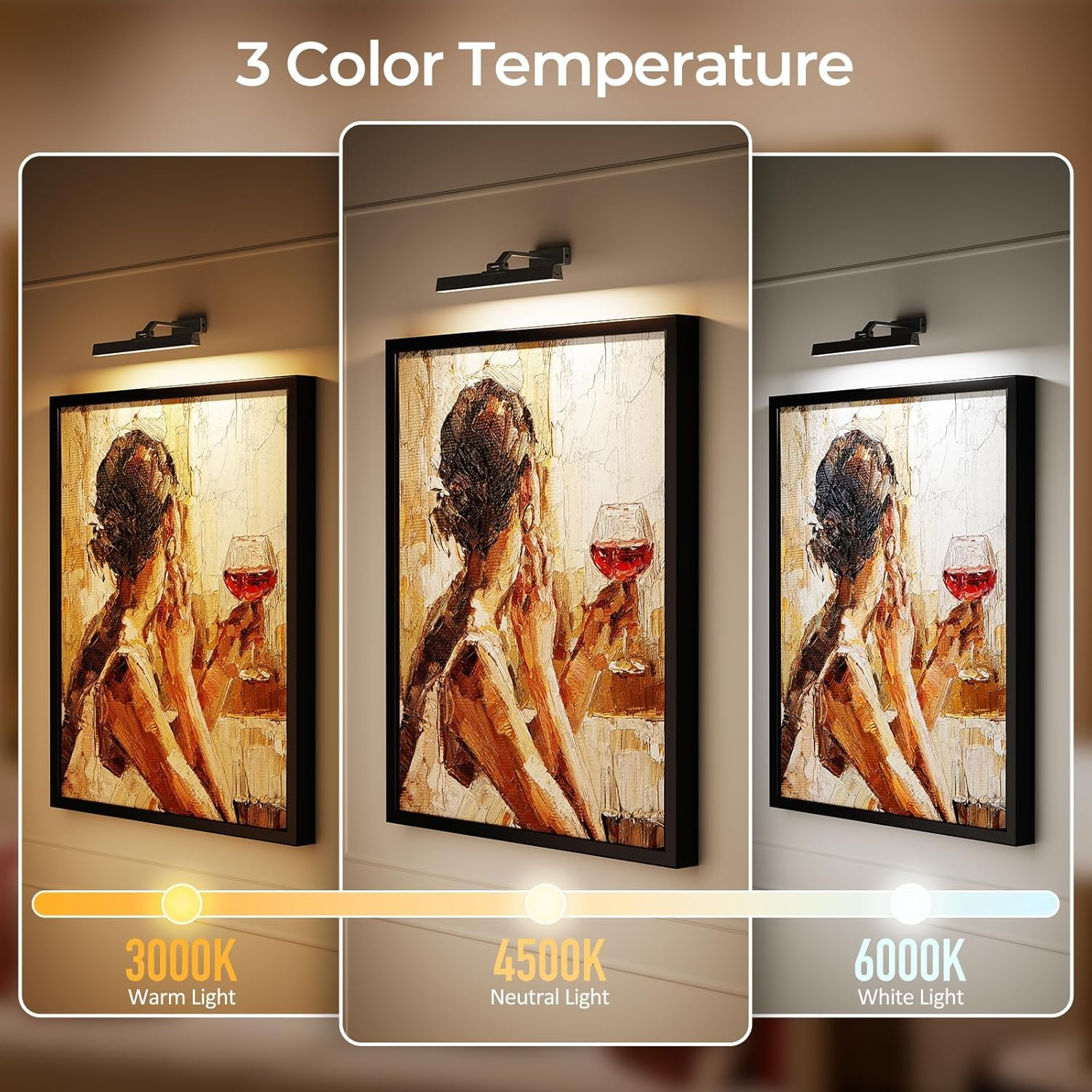 Picture Lights for Wall, Battery Operated Picture Light 16In Gallery Light for Paintings CCT Dimmable Recharging Battery Wall Light with Remote Control for Living Room Dartboard Art Black image number 1