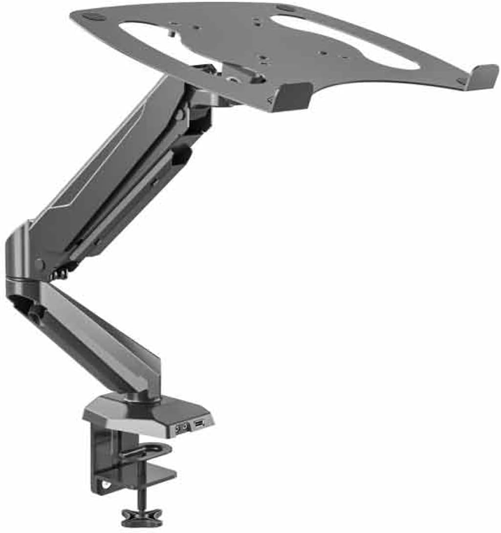 Acatana Single Computer Monitor Stand Arm Mount Desk with Laptop Tray Holder Adapter Bracket VESA 8Kg USB Audio Mic Ports Gas Spring Fits Laptops Notebooks image number 6