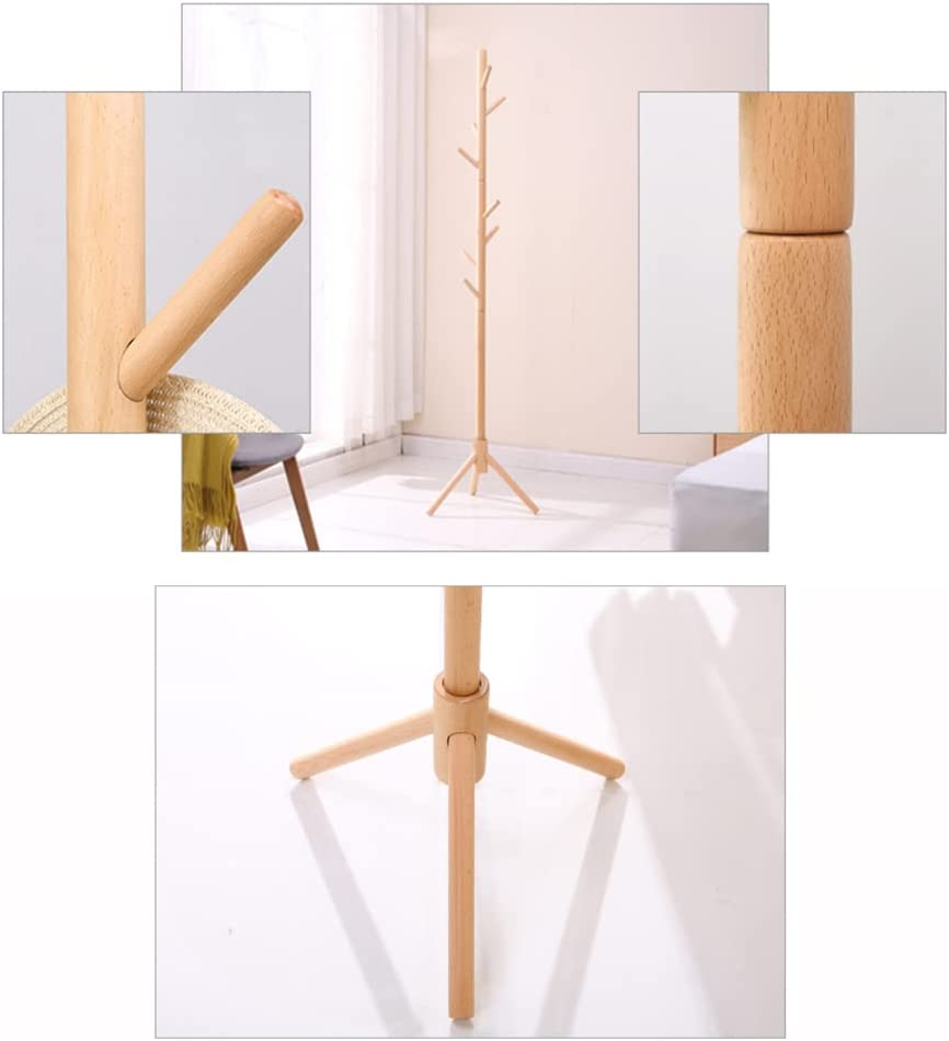Joiena Wooden Coat Rack Tree with 8 Hooks, 3 Adjustable Sizes Free Standing, Solid Wood, Super Easy Assembly Hallway, Entryway Coat Hanger Stand for Clothes Suits (Wood) image number 2