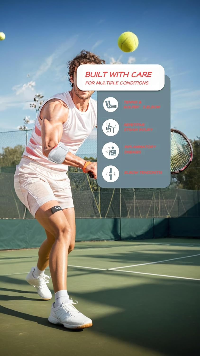 Honwor Elbow Brace for Tendonitis & Pain Relief - Adjustable Support Strap for Men & Women | for Weightlifting, Tennis, Golf | Aid in Sports Injury Recovery image number 6