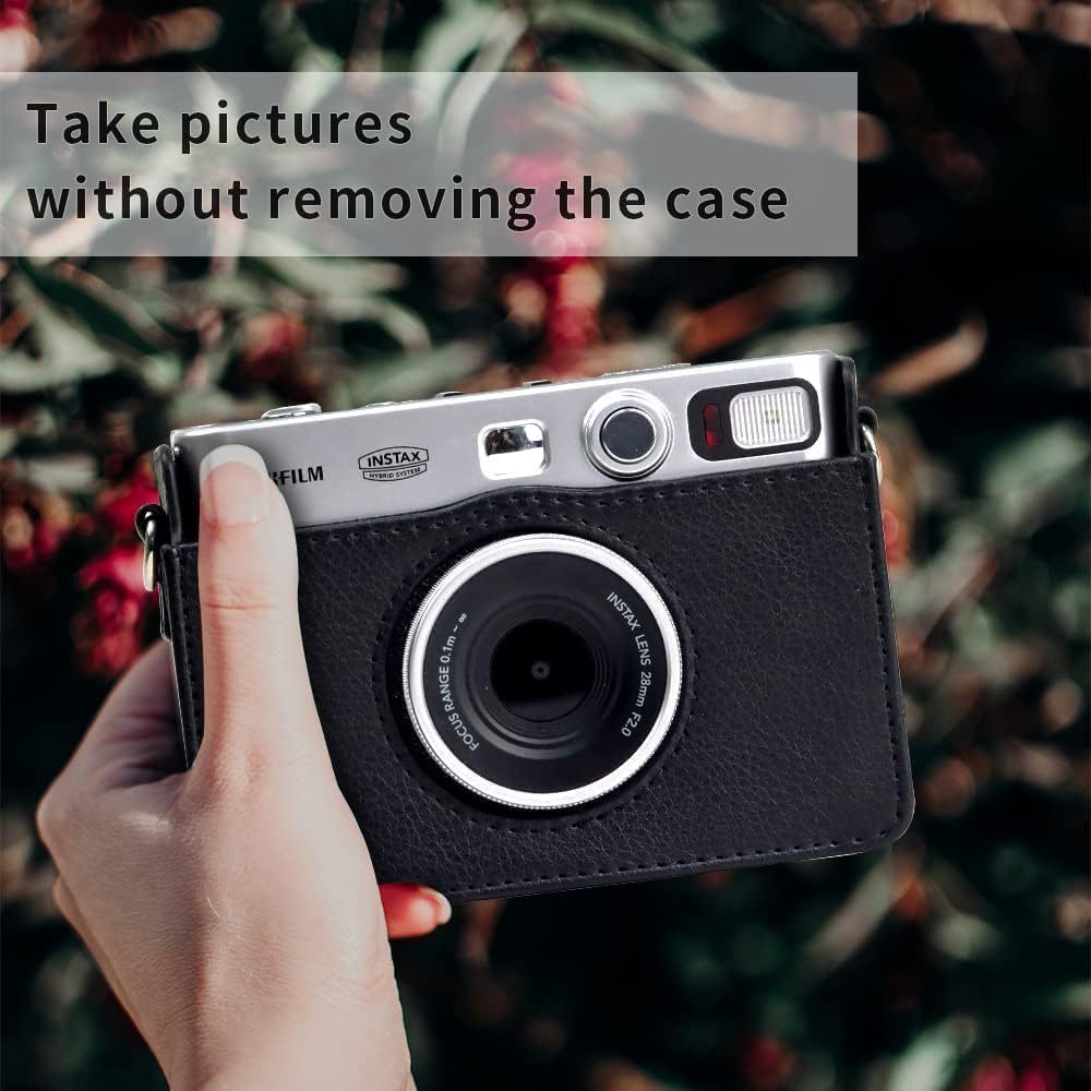 TYUANDOUER Protective Case Compatible with Fujifilm Instax Mini Evo Instant Camera, PU Leather Retro Carry Case for Fuji Instax Mini Evo with Adjustable Shoulder Strapp - Black