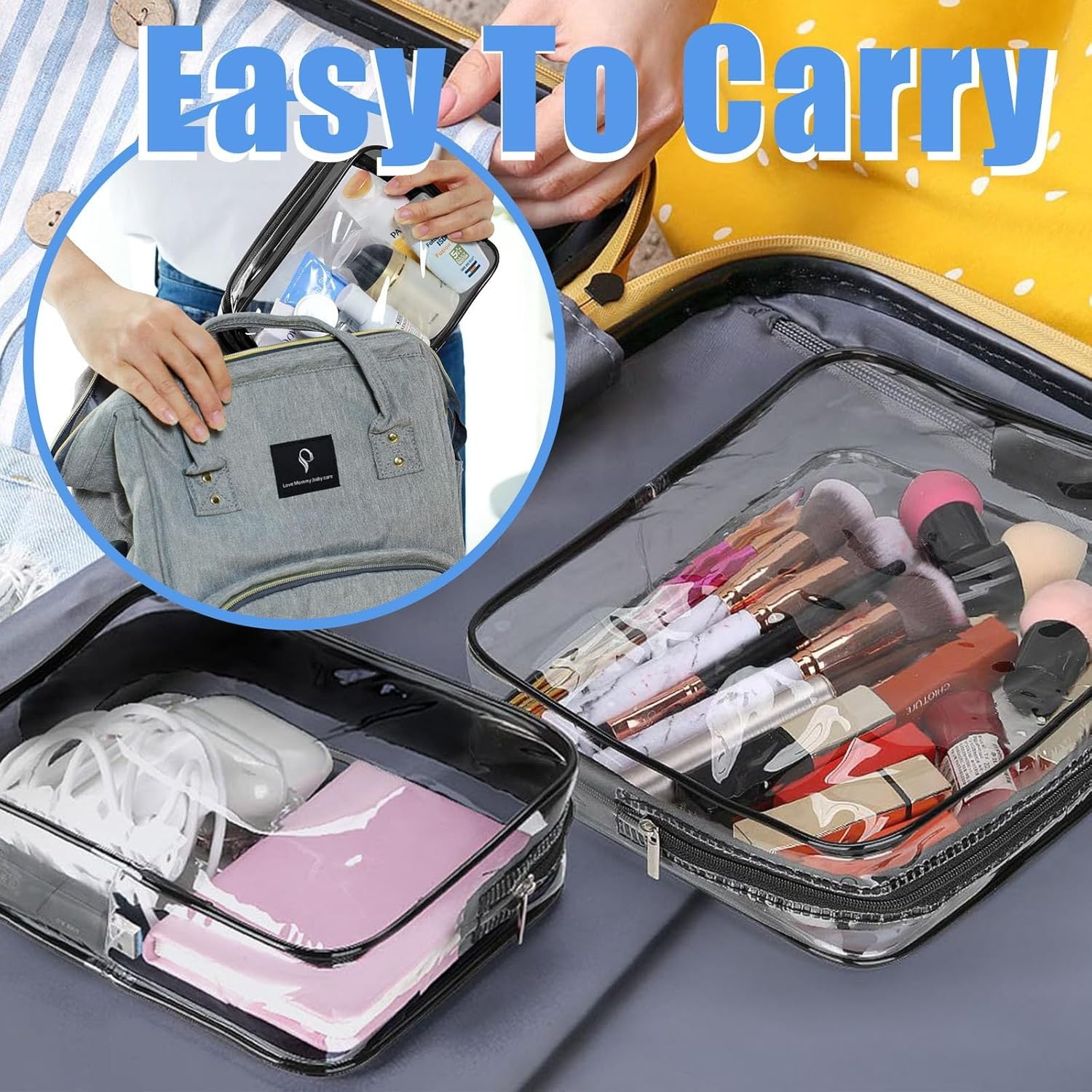 QAUARUMSUN 3Pcs Clear Cosmetic Bag Transparent Makeup Bag for Women Men Waterproof Travel Makeup Clear Toiletry Organizer Cosmetic Storage Pouch Case with Zipper, Convenient(Black) image number 3