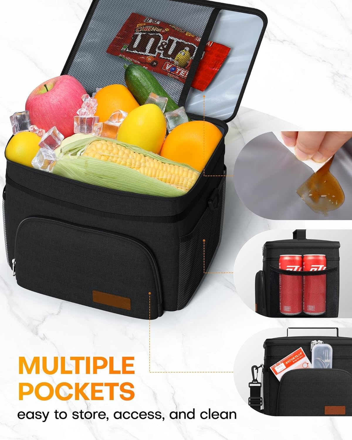 Insulated Lunch Box, Leakproof Insulated Lunch Box, 15L Soft Cooler Cooling Tote Bag, with Adjustable Shoulder Strap, Reusable Lunch Bags for Adult Men, Women, for Work, Picnic (Black) image number 1