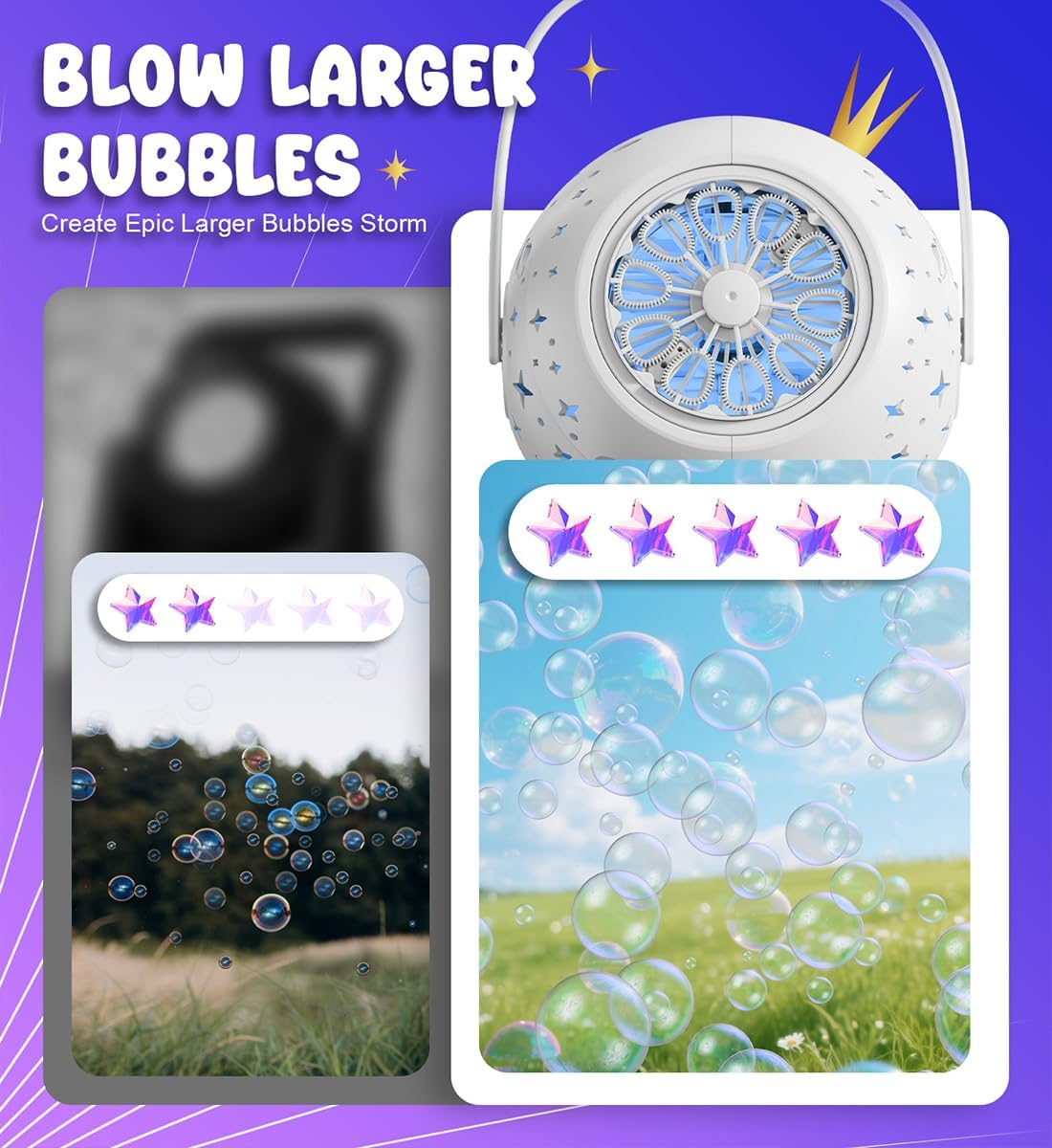Rechargeable Bubble Machine with Multicolor LED Lights - Blow Larger Bubbles - Automatic 600Ml Bubble Maker for Kids - Outdoor Toys for Toddlers Ages 4-8 Boys Girls Party Birthday Gifts image number 6