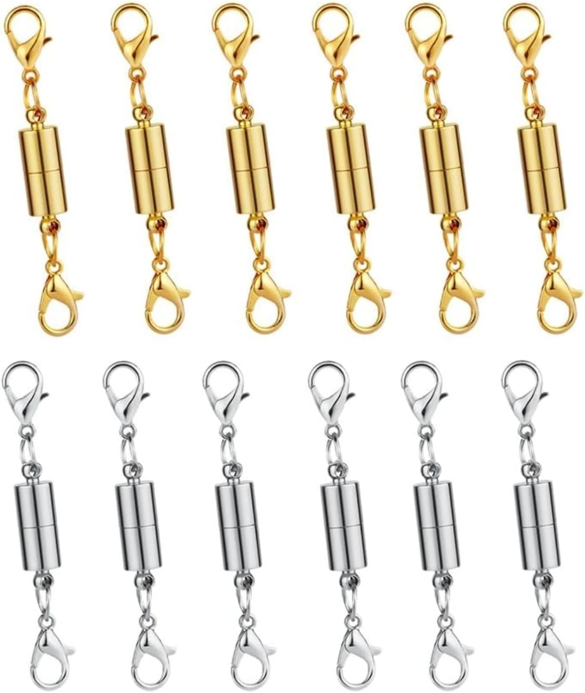 Lyfengdeam 12PCS Double Lobster Clasp Magnetic Necklace Clasps and Closures, Gold and Silver Adjustable Necklace Extenders, Necklace Bracelet Extender Jewelry Making DIY (6 X 45Mm) image number 2