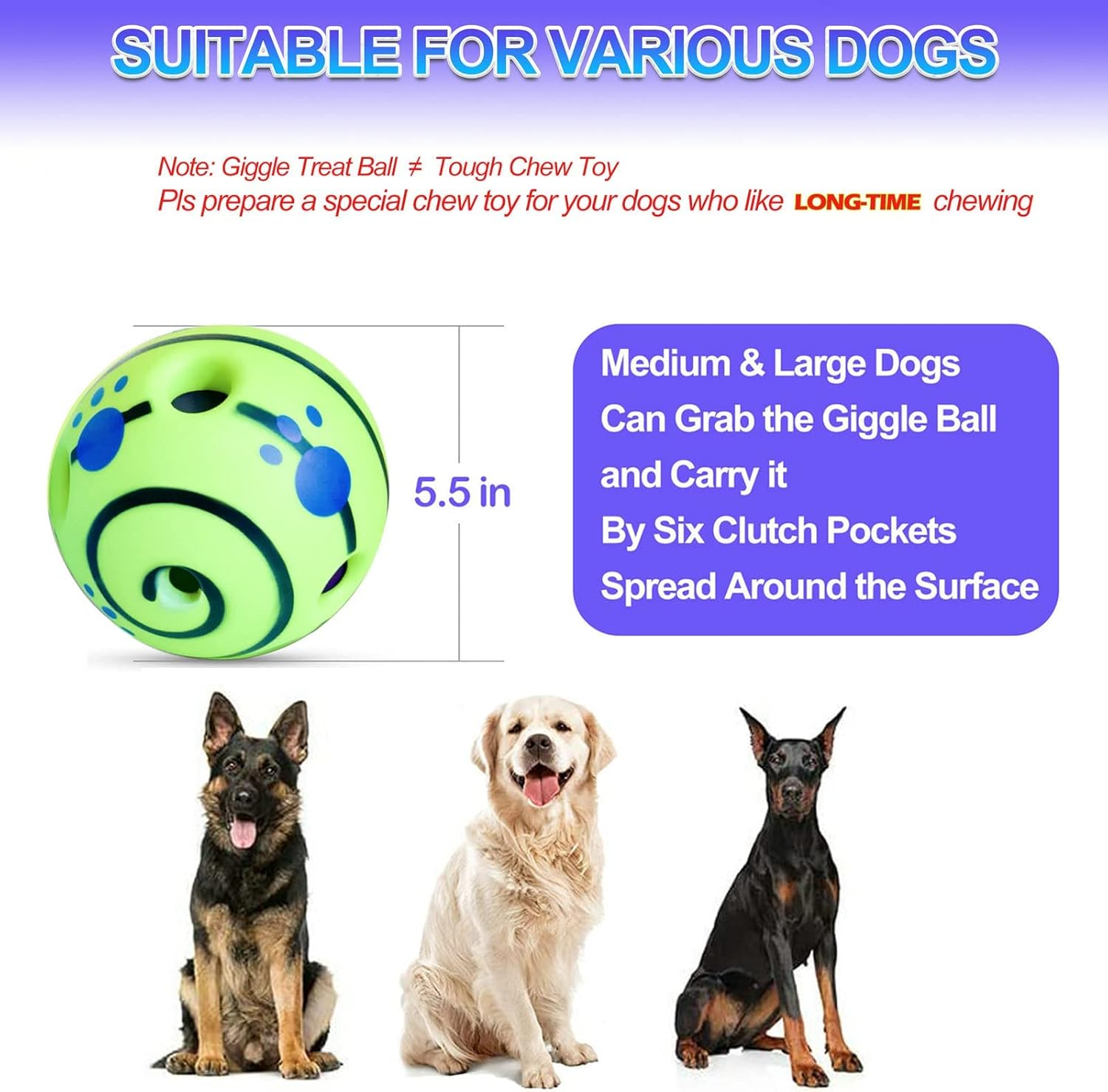 Wobble Giggle Toy Dog Treat Ball, Interactive Dog Toys Puzzle Mentally Stimulating, Dog Ball IQ Training for Big/Large Dogs Favorite Birthday Gift Green SE617 image number 5