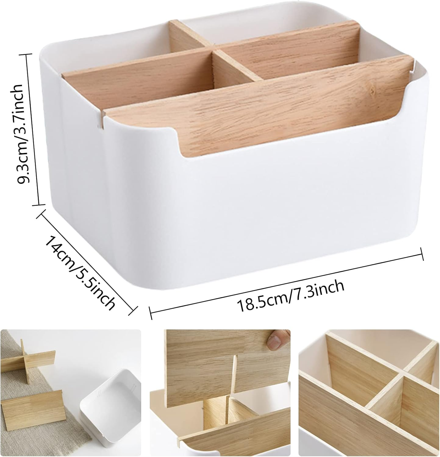 Wooden Desktop Pen, Wooden Desktop Organiser, Bamboo Desk Organiser, Storage Box with Removable Compartments, Multifunctional Storage Box, Desk Accessories image number 2