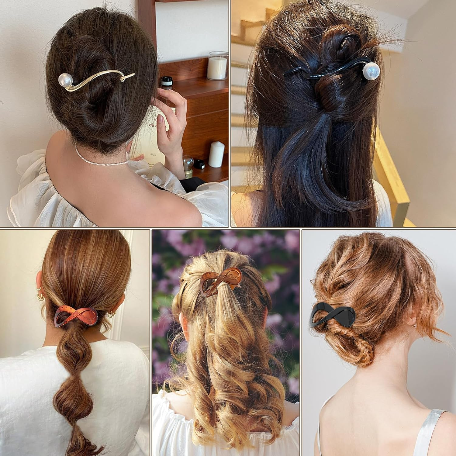 ZOCONE Pack of 6 Women'S Pearl Hair Clips Large French Hair Pin Banana Hair Clip Elegant Twist Hair Clip Hair Accessories Women