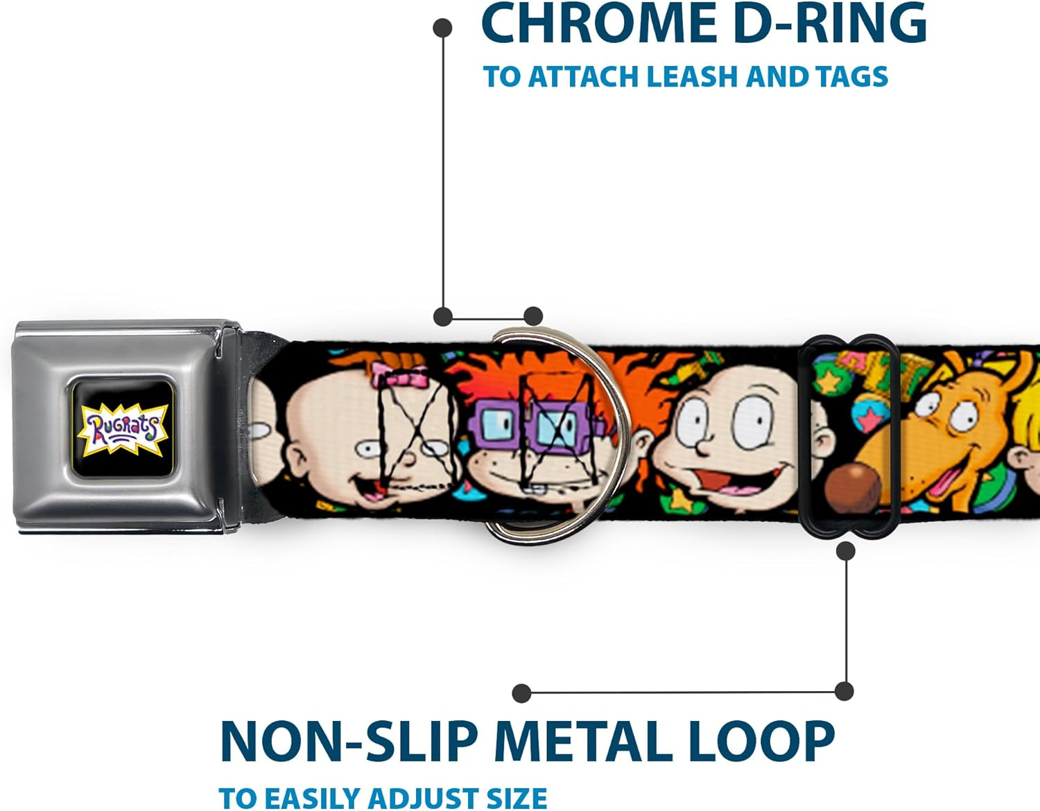 Buckle-Down Dog Collar Seatbelt Buckle Rugrats Character Faces Close up 16 to 23 Inches 1.5 Inch Wide, Multicolor, DC-WRR001-WM image number 6
