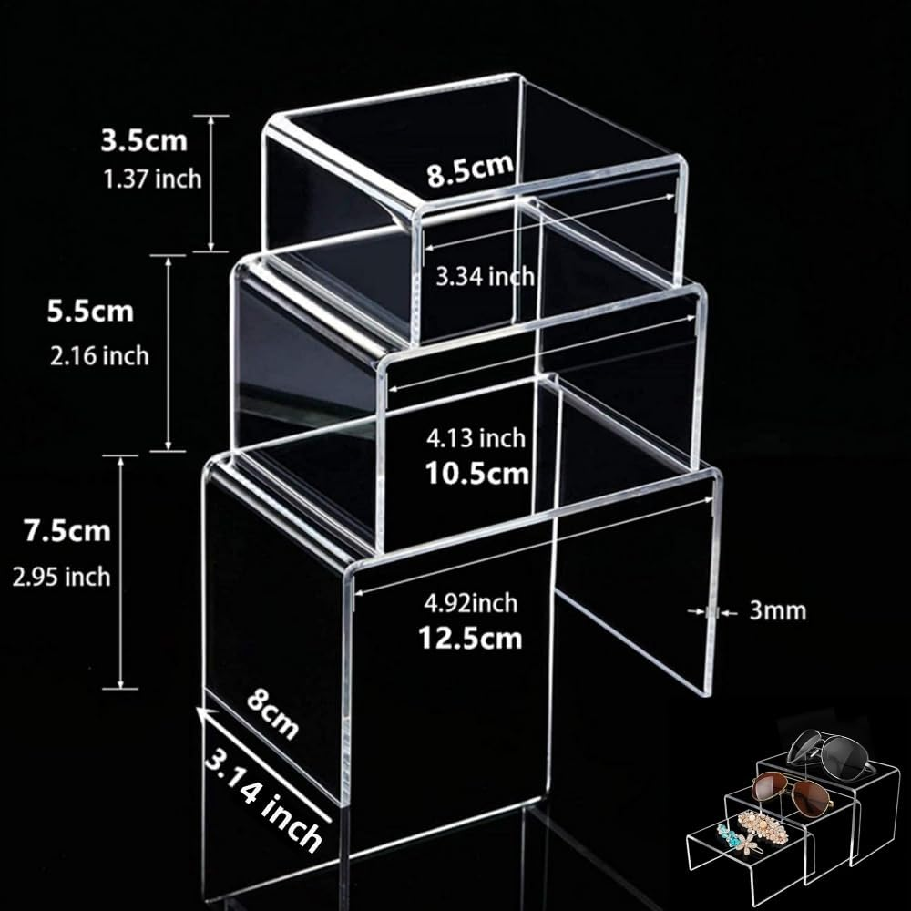 DACUAN Acrylic Display Riser Set - 6 PCS U-Shaped Clear Rectangular Stands for Candy, Dessert, Cupcakes, Collectibles - Shelf for Display image number 3