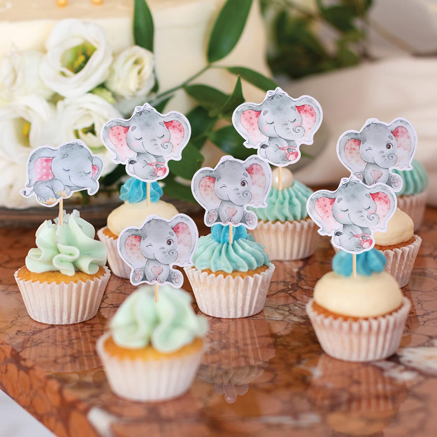36 Pack Baby Elephant Cupcake Toppers Pink Elephant It'S a Girl Cupcake Picks Decorations for Elephant Theme Gender Reveal Baby Shower Kids Girls Birthday Party Supplies image number 4