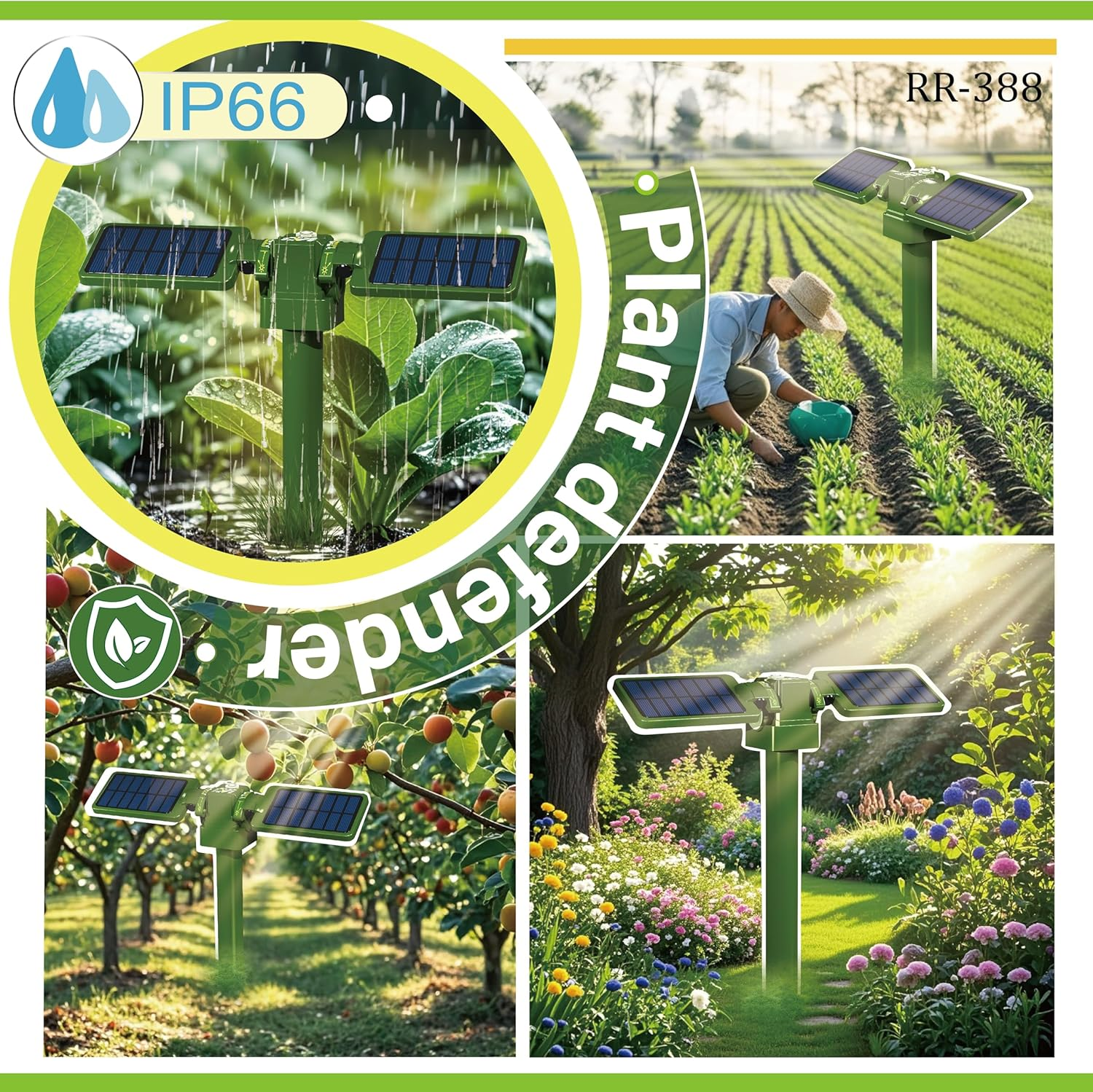 FUTURESUN Solar-Powered Animal Repeller | 360&deg; Ultrasonic Snake, Mole, Hare, Cricket & Grub Deterrent | Twin-Wing Adjustable Solar Panels, IP66 Waterproof, Covers 1000㎡ Garden & Farm Protection