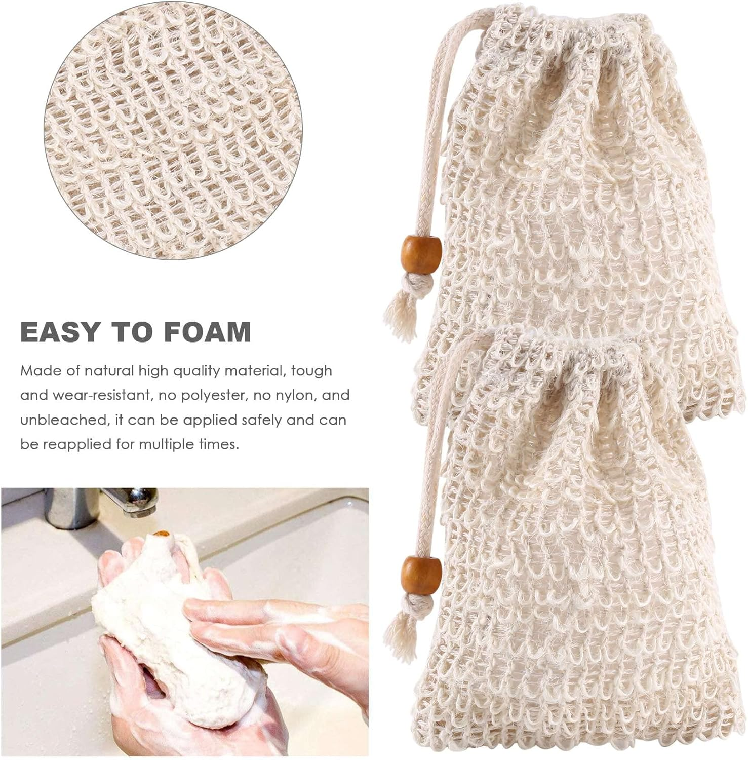 SUNCHSEN 40 Pack Soap Exfoliating Bags,Soap Saver Made Sisal Mesh Soap Bag Bar Soap Bag with Drawstring for Bath & Shower Use image number 5