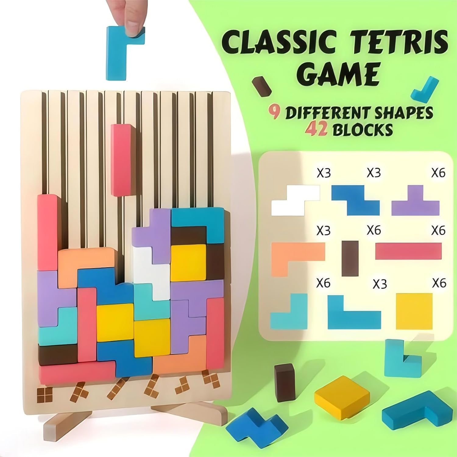 Colorful 3D Wooden Stacking Puzzle Toys, Wooden Russian Building Block Puzzles, Tangram Jigsaw Puzzle Intelligence Adult Home Decor, Stress Relief Puzzle Games, Family Activities image number 1