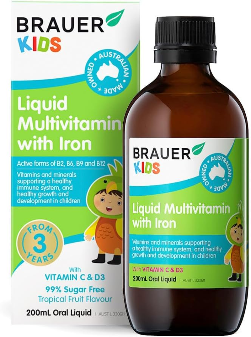 Brauer Natural Kids Liquid Multivitamin with Iron 200 Ml, Multicolor (BNLKMUL) image number 4