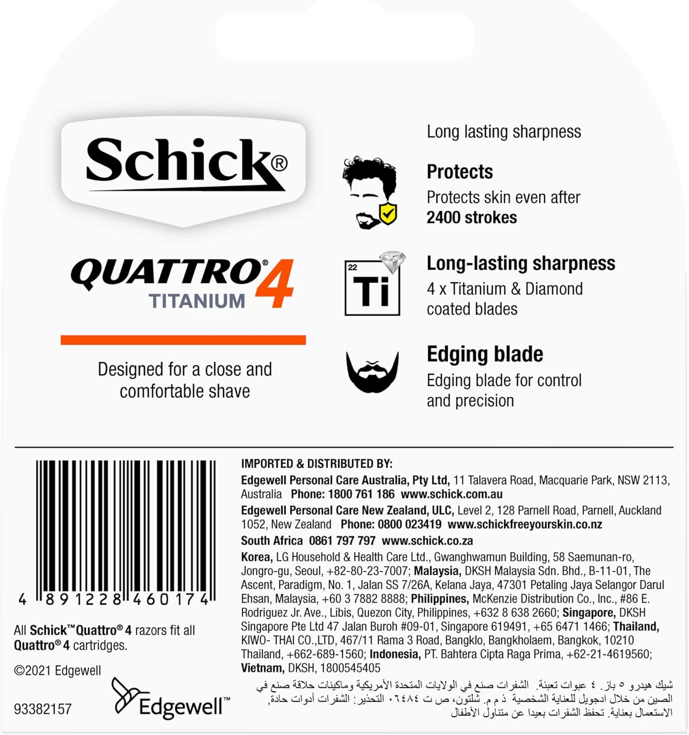 Schick - Quattro Titanium 4 for Men | Razor Blade Refills | 4 Pack | Titanium & Diamond Coated Blades image number 4