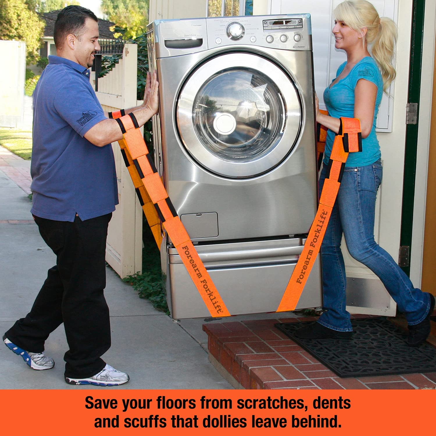 Forearm Forklift 2-Person Lifting and Moving Straps; Lift, Move and Carry Furniture, Appliances, Mattresses or Any Item up to 800 Lbs. Safely and Easily like a Pro, Orange