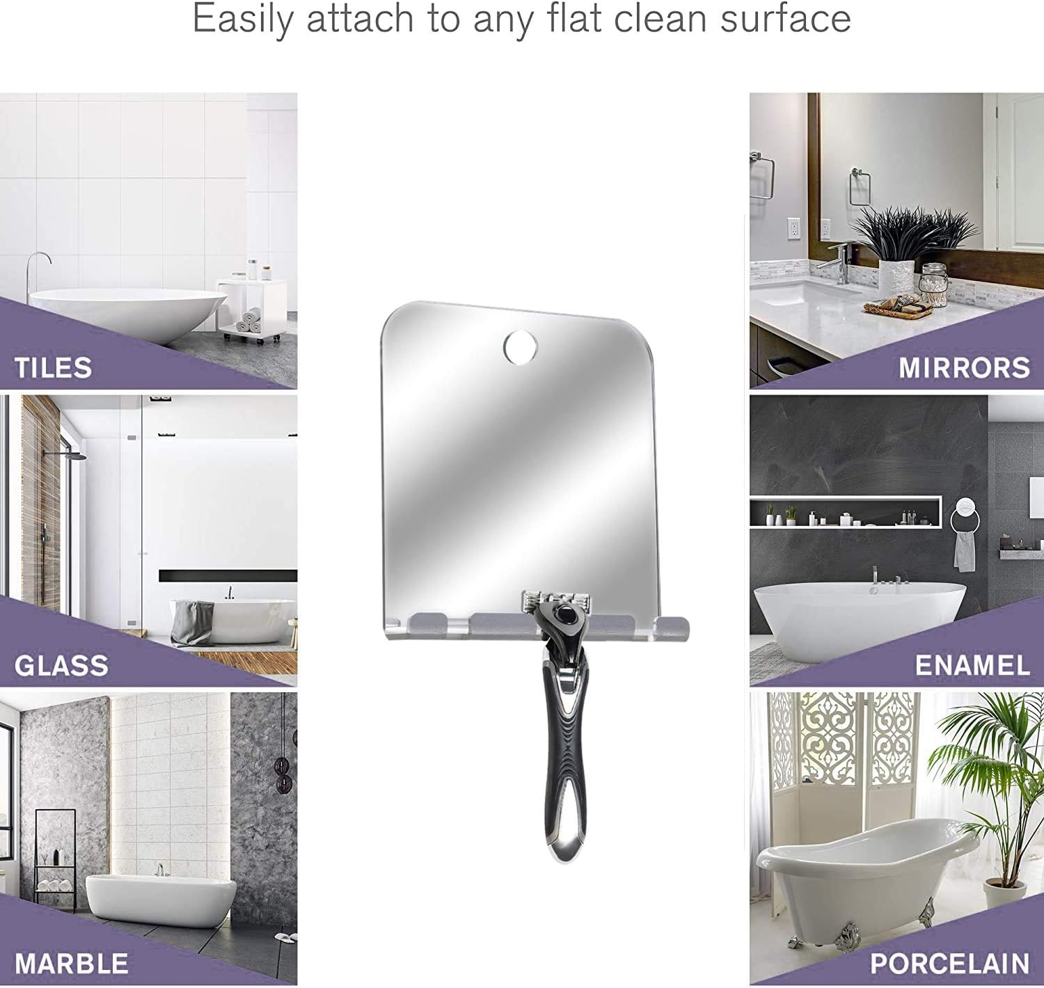 Shower Mirror Travel Mirror Unbreakable Portable Shaving Mirror, Hanging Razor Toothbrush, Square