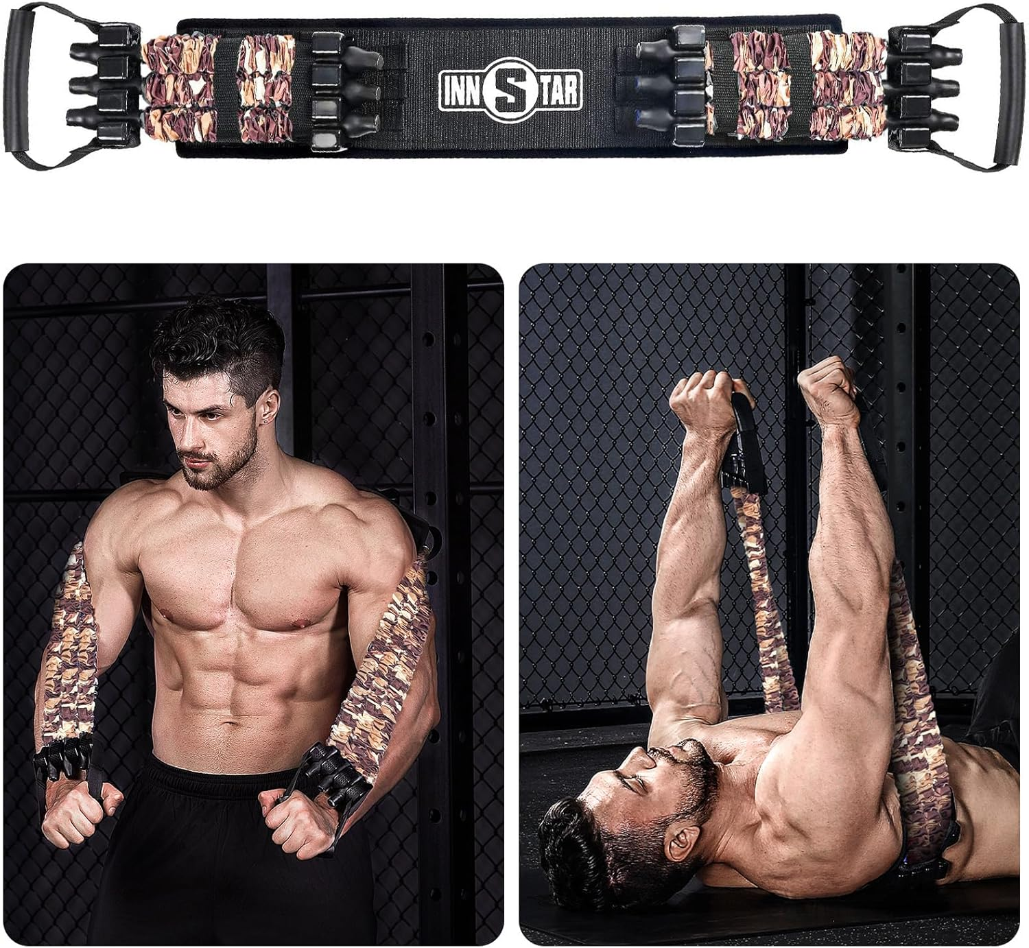 INNSTAR Adjustable Bench Press,Push up Resistance Bands, Chest Builder Workout Equipment, Arm Expander Resistance Training for Home Workout,Gym,Fitness,Travel Training-Patented Product