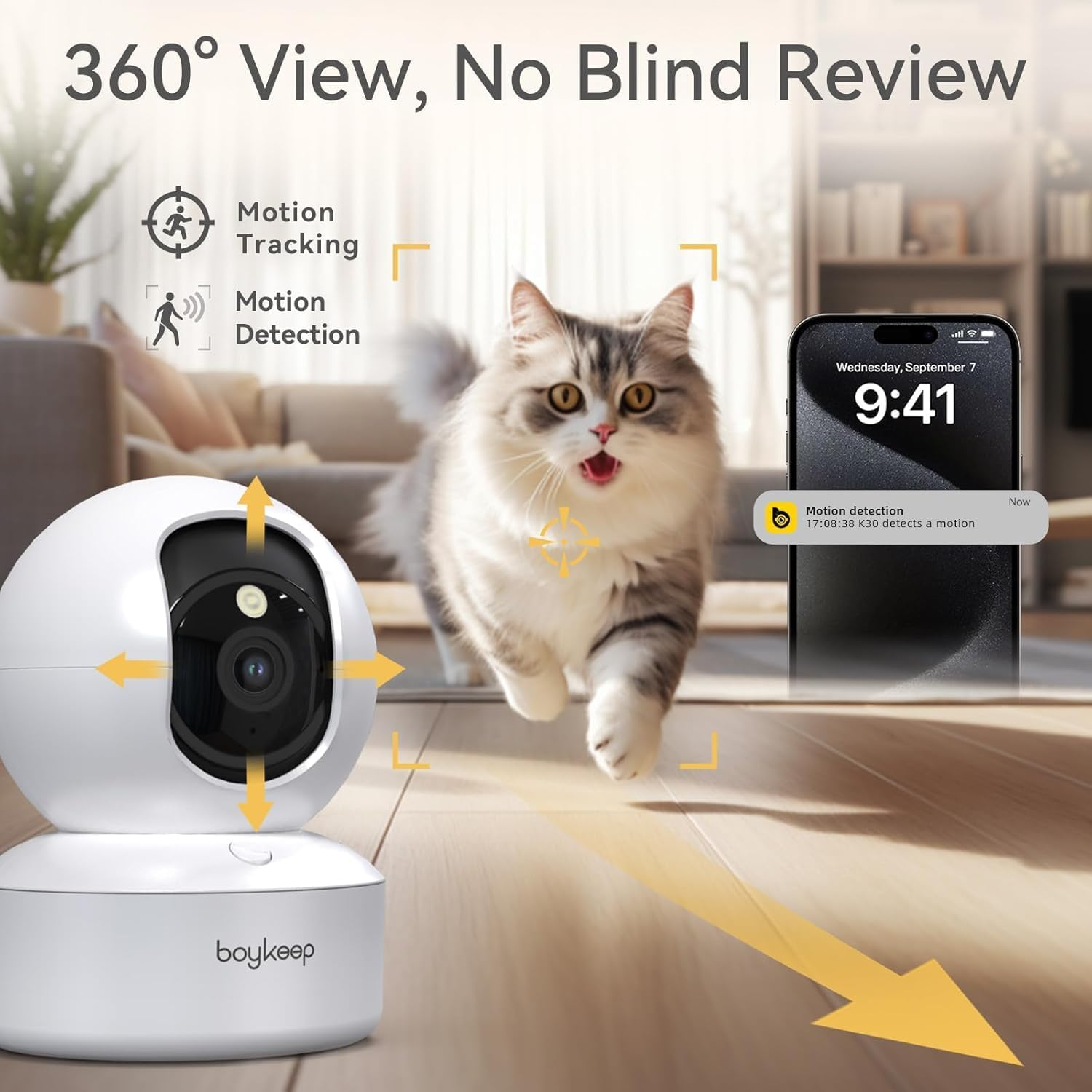 Boykeep Pet Camera 2K, Dog Camera with Phone App, Indoor Camera, Motion Detection & Tracking, Color Night Vision, Baby Monitor, 2-Way Audio, 5G/2.4Ghz Wi-Fi, Cloud&Sd, 12S Free Cloud Storage image number 2