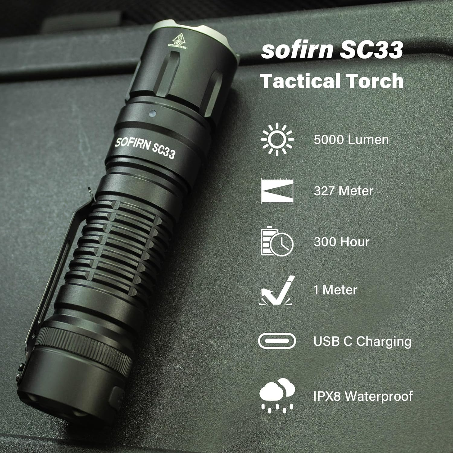 Sofirn SC33 Rechargeable Torch 5200 Lumens, EDC Flashlight High Lumens, 327 Meters Throw, Led Lights with 9 Modes Regulated Output for Emergencies, Hunting