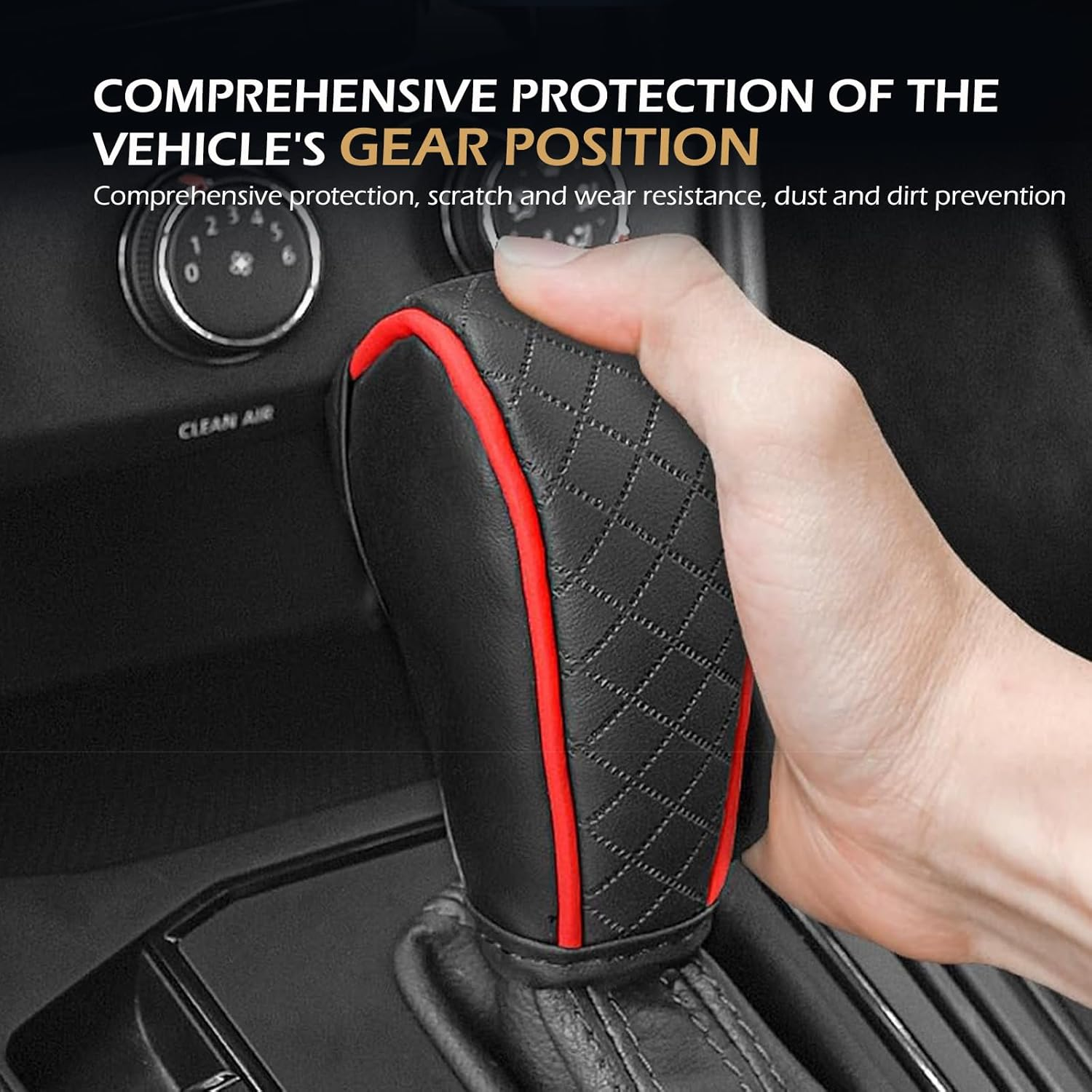 Car Gear Shift Cover, Leather Shifter Cover, Gear Shift Knob Cover for Shift Lever Protection, Universal Car Gear Shift Cover, Car Decoration Accessories (Black-Red)
