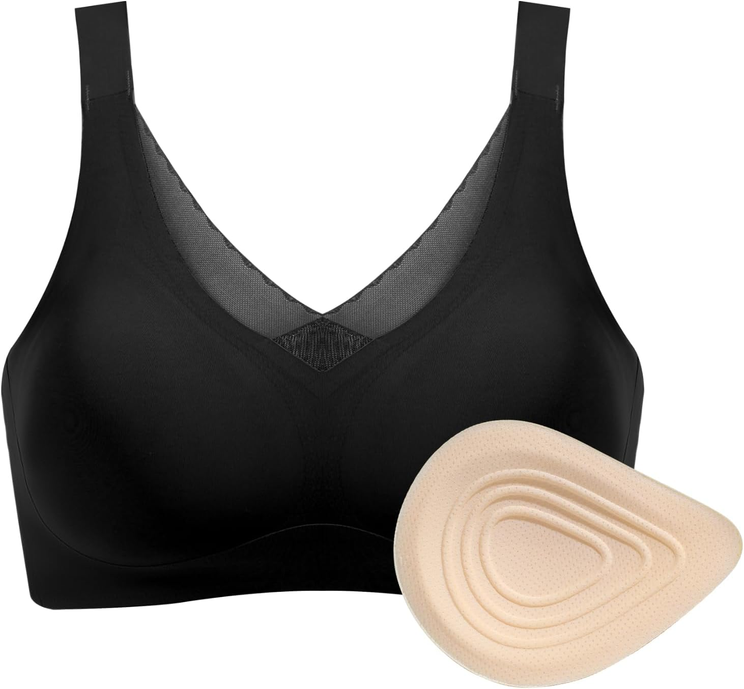 Polreta Seamless Post-Surgery Bra for Women, Mastectomy Bra with Latex Foam Breast Forms Set