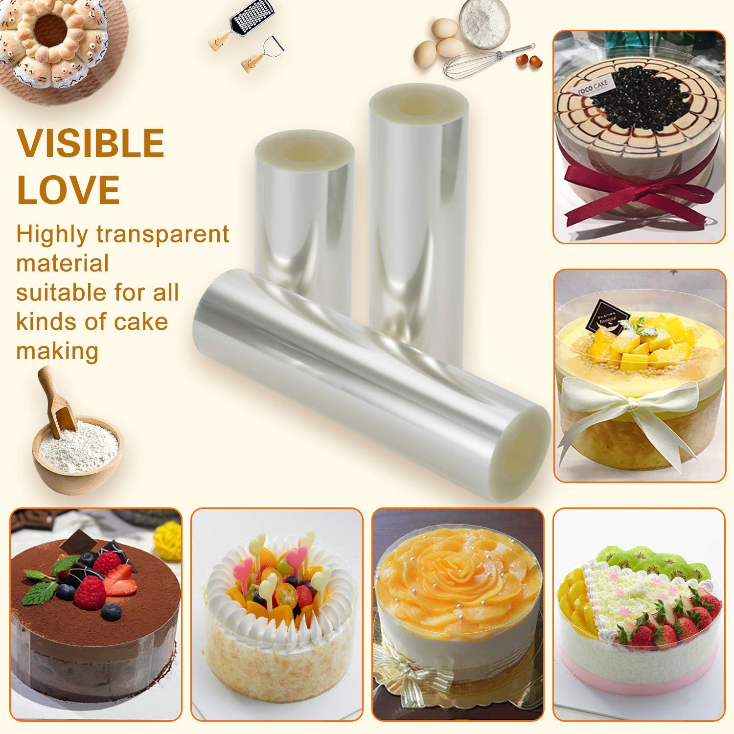 Cake Collars 4 X 394Inch,Transparent Cake Rolls, Clear Cake Strips, Transparent Chocolate Mousse Collar Baking Surrounding Edge Decorating Acetate Roll image number 5